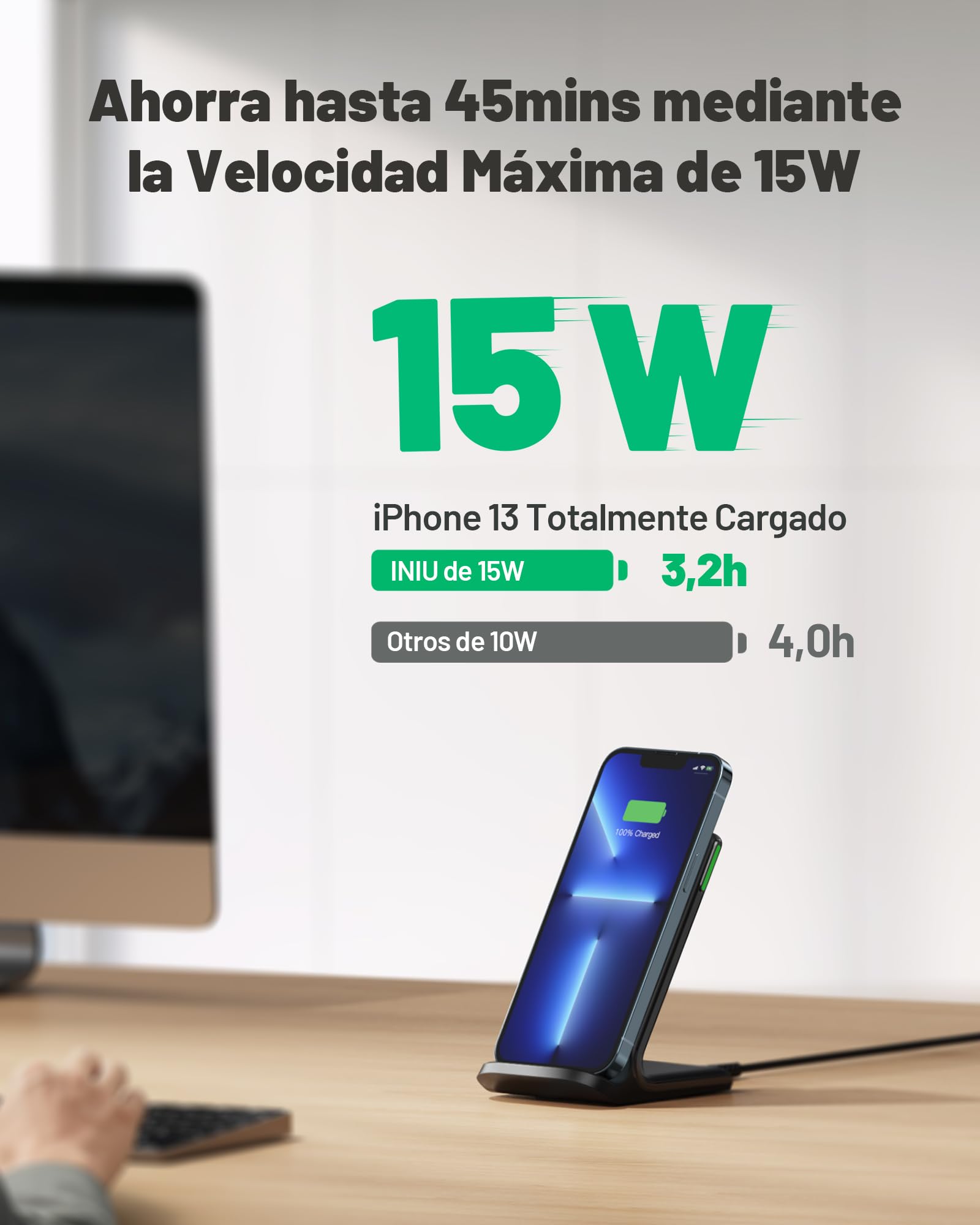 Cargador inalámbrico, INIU [Paquete de 2] 15W Qi Rápida Wireless Charger con Bobinas Dobles y Luz Adaptable para Dormir para iPhone 15 14 13 12 Pro Max X Samsung Galaxy S22 S21 Huawei Xiaomi Google LG