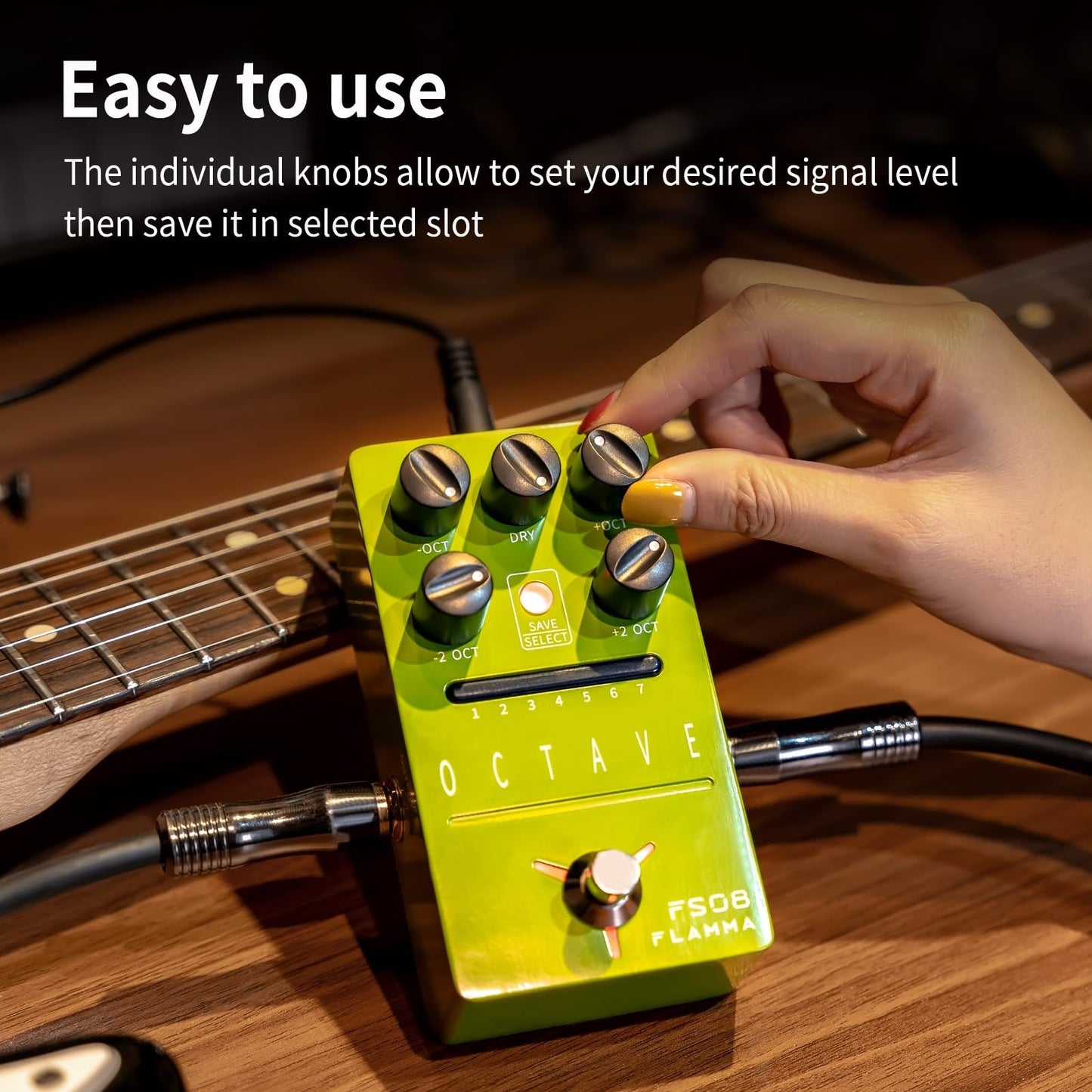 Pedal de Octava Flamma FS08 polifónico con 7 ranuras preestablecidas para Guitarra Eléctrica