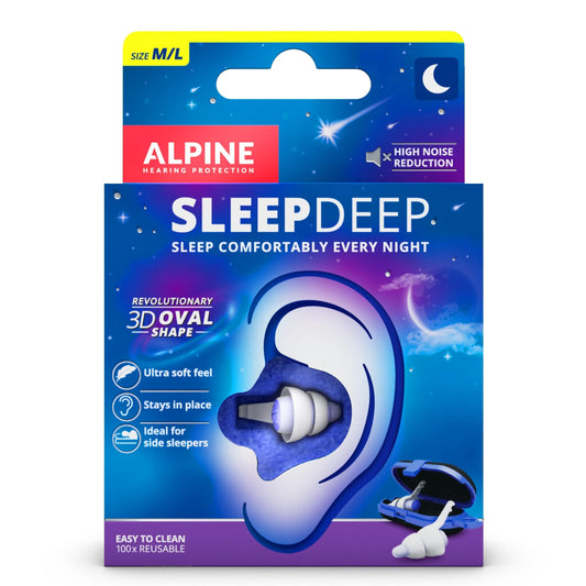 Alpine SleepDeep Tapones de Oídos para Dormir. Tapones de Dormir Ovalados 3D con Gel Supresor de Ruido. Filtros Suaves para Dormir de Lado. Reducen el Sonido de los Ronquidos. 1 Par Reutilizable
