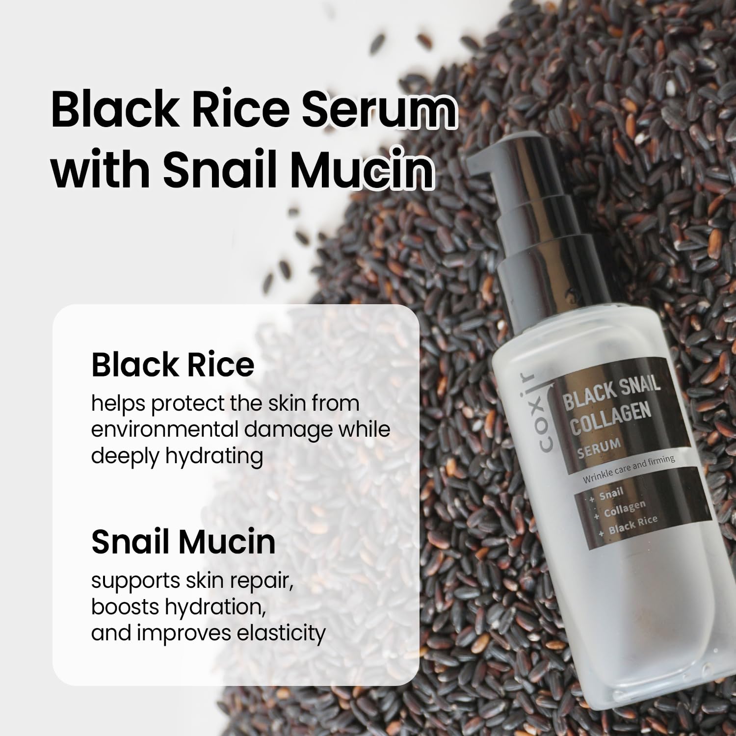 COXIR [Coxir] Sérum de colágeno de caracol negro (50 ml) – | Frijoles negros, colágeno, caracol Mucin| firme, levanta y nutre la piel