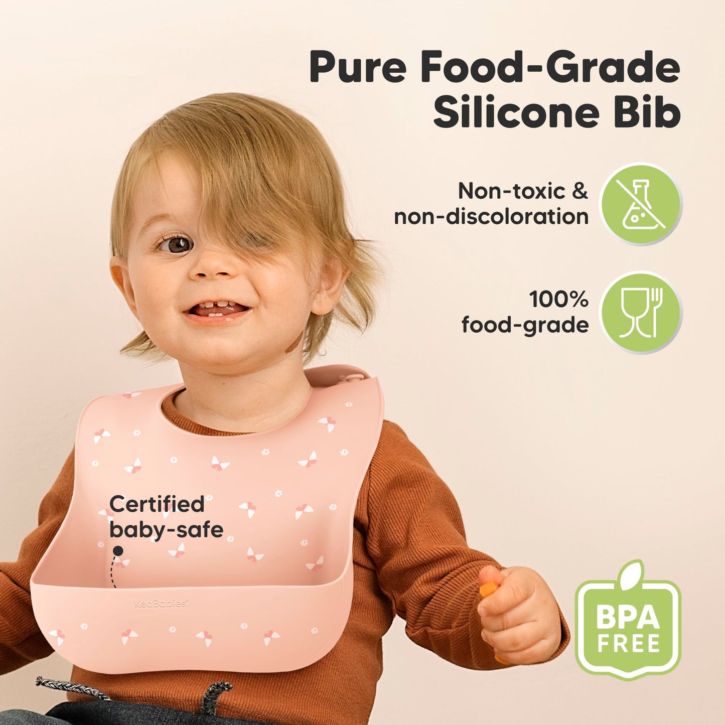 KeaBabies Pack de 2 baberos de silicona para comer - Baberos de silicona de calidad alimentaria con bandeja de recolección para niñas, niños, limpios y fáciles de poner, accesorios impermeables para