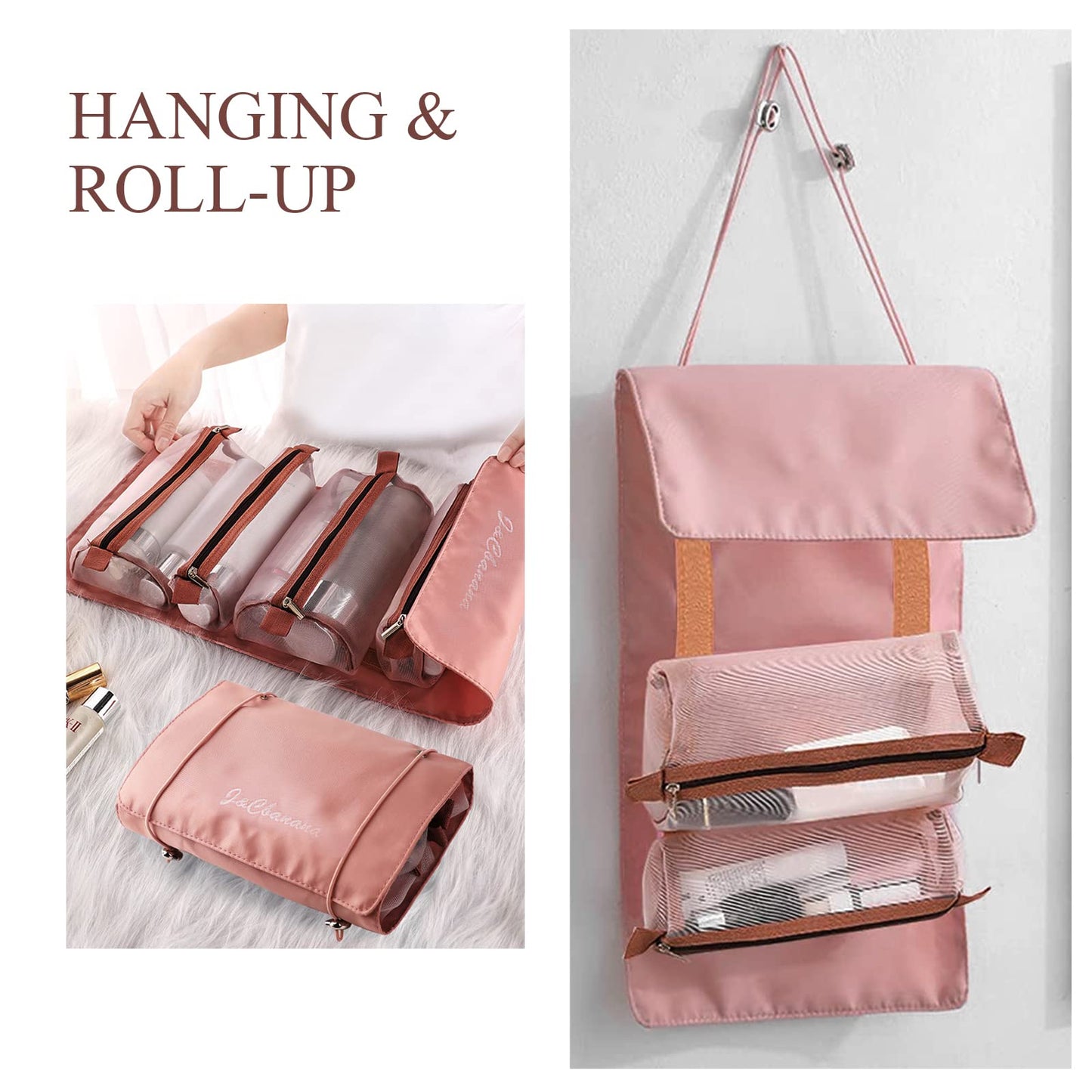 LumiSyne 4 En 1 Bolsa De Cosméticos Desmontable Bolsa De Aseo Colgante Et Enrollable Neceser De Viaje Bolsa De Maquillaje De Malla Portátil Plegable Bolsa De Aseo Neceser De Maquillaje Impermeable
