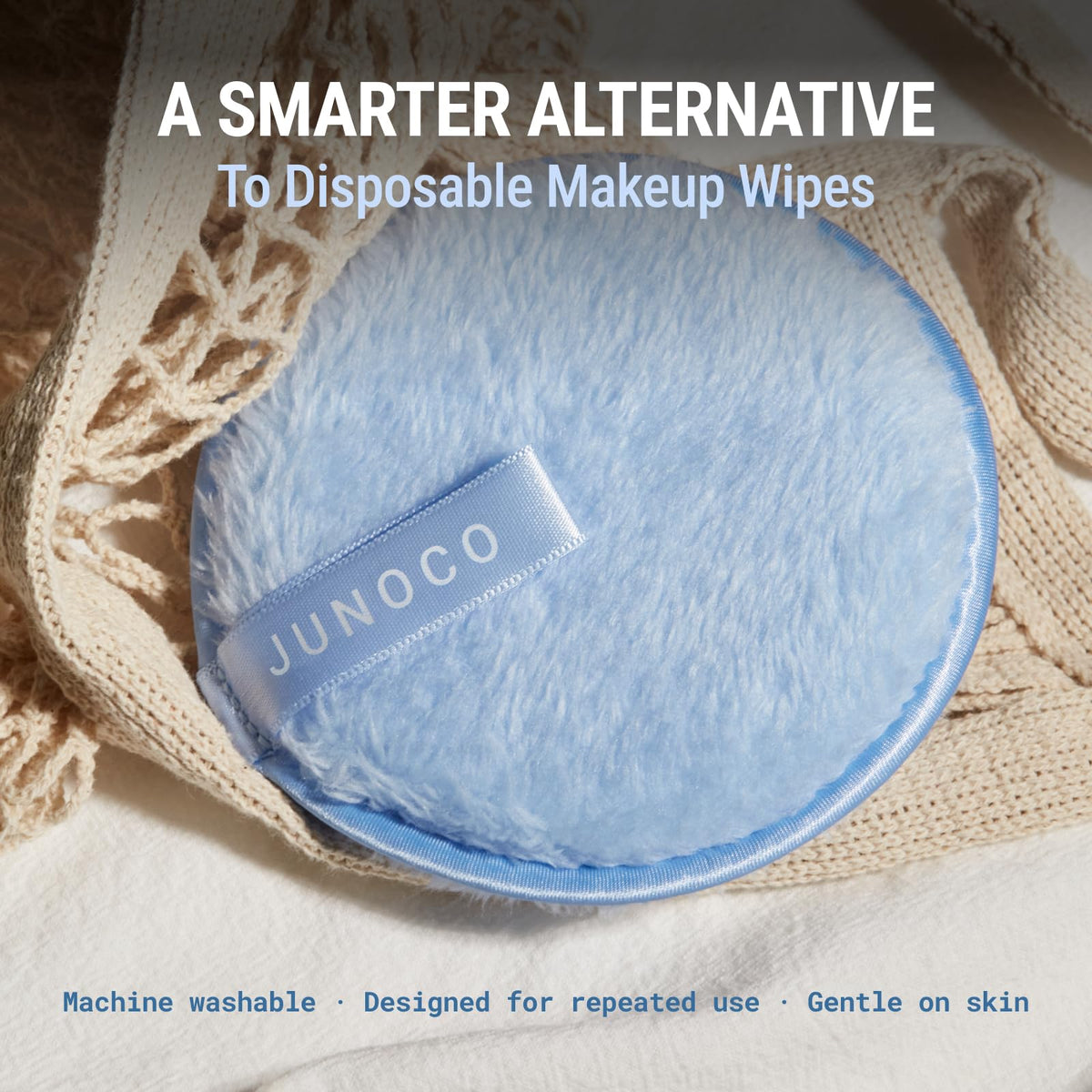 JUNO & Co. Discos desmaquillantes reutilizables y lavables para la limpieza facial (paquete de 5, color azul)