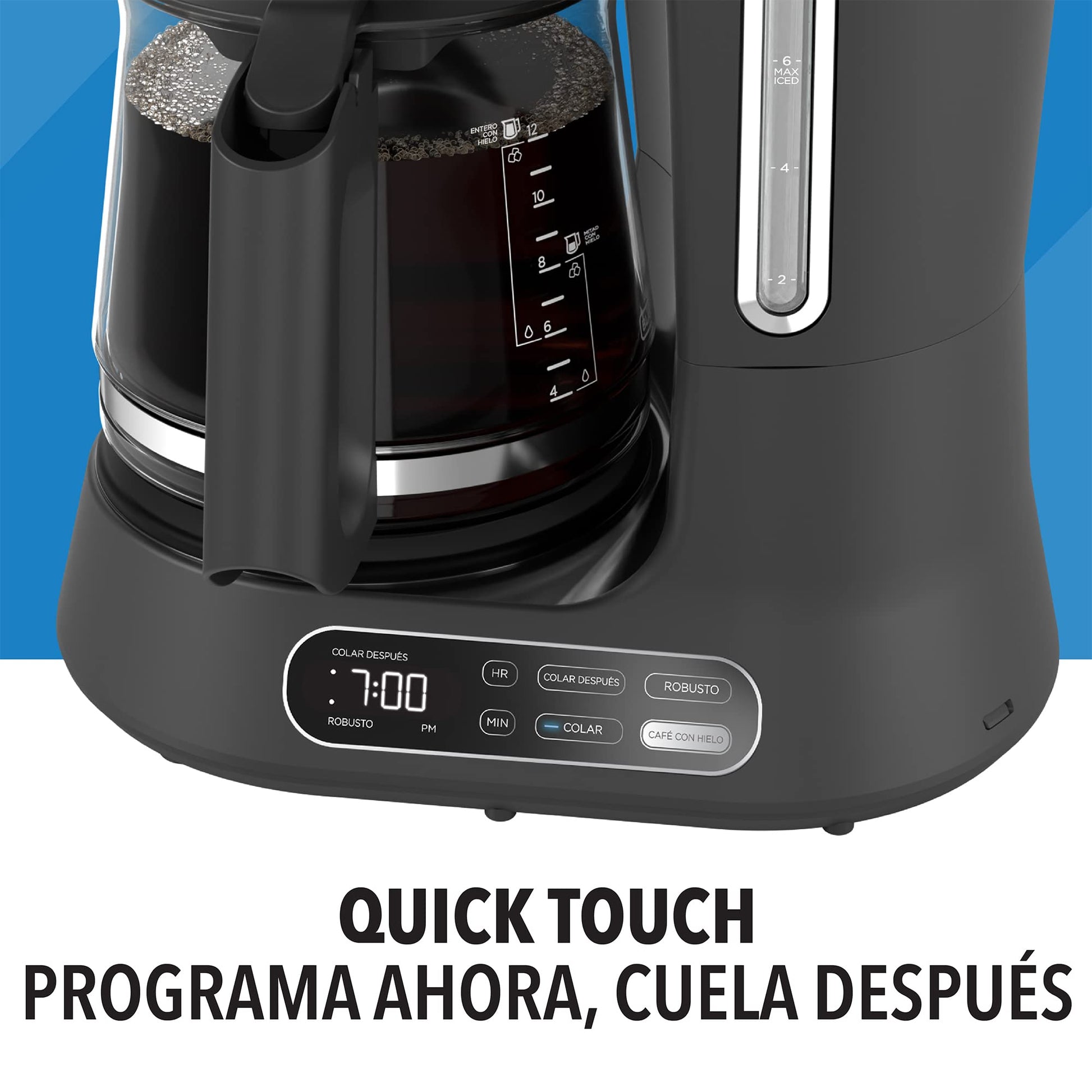 Cafetera Automática PowerXL Negra con Función de Café Helado y Caliente 12 Tazas