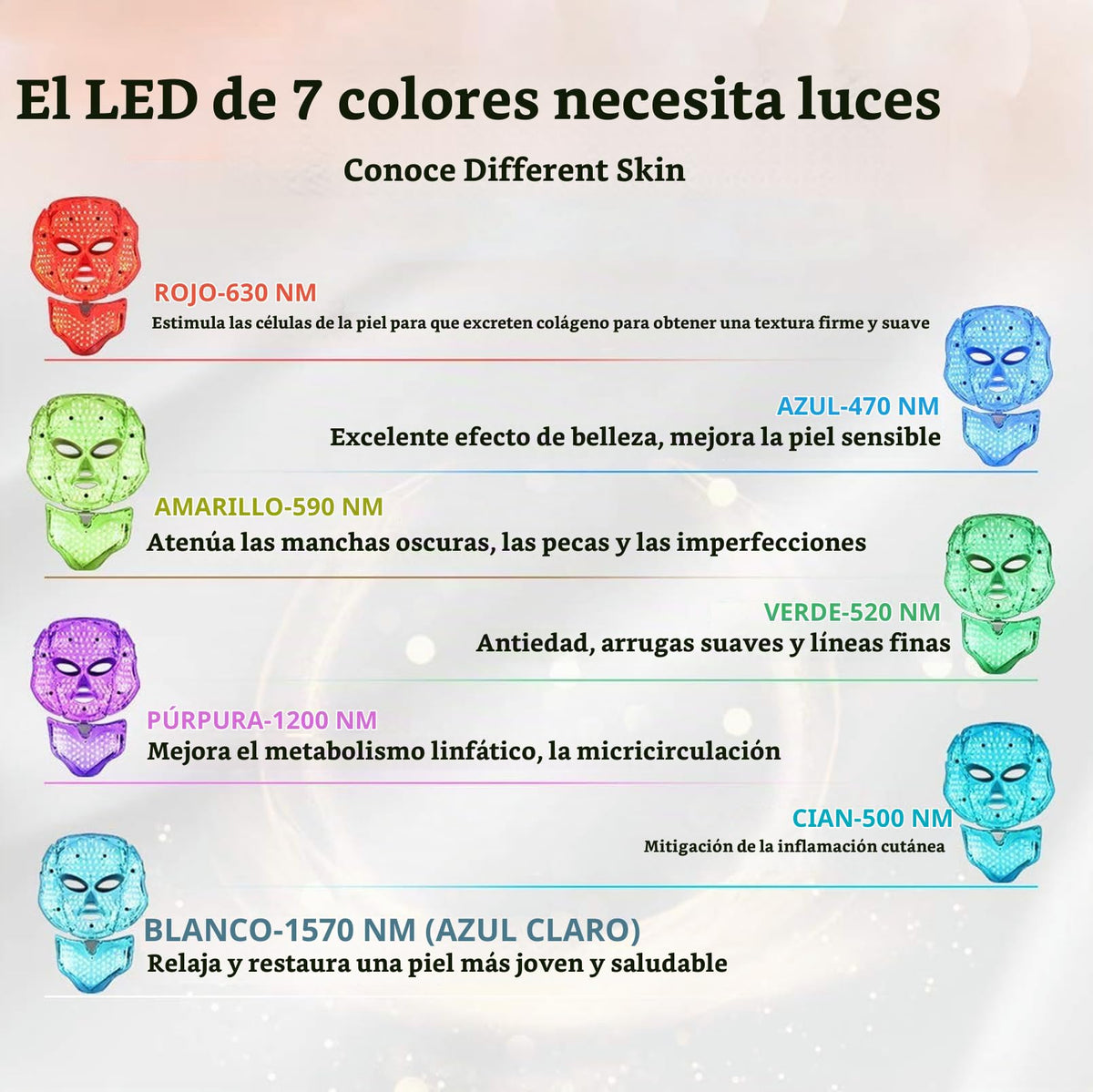 Mascara LED Facial de 7 Colores con Control Remoto para Cara y Cuello