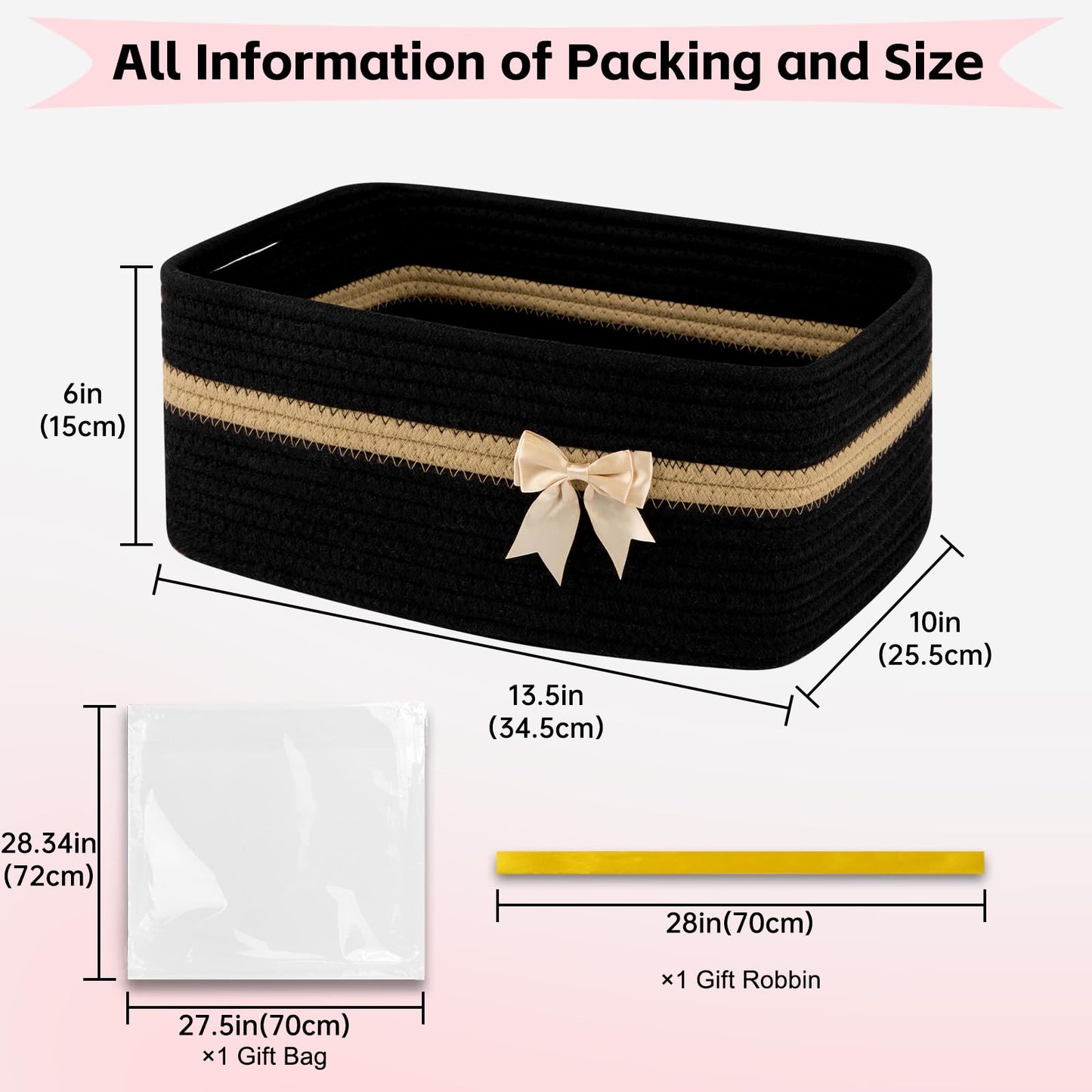OIAHOMY - Cesta de almacenamiento tejida grande con asas para guardería, estantes de sala de estar, cesta de lazo para regalos vacía con bolsas de regalo y cintas para baby shower, contenedor de