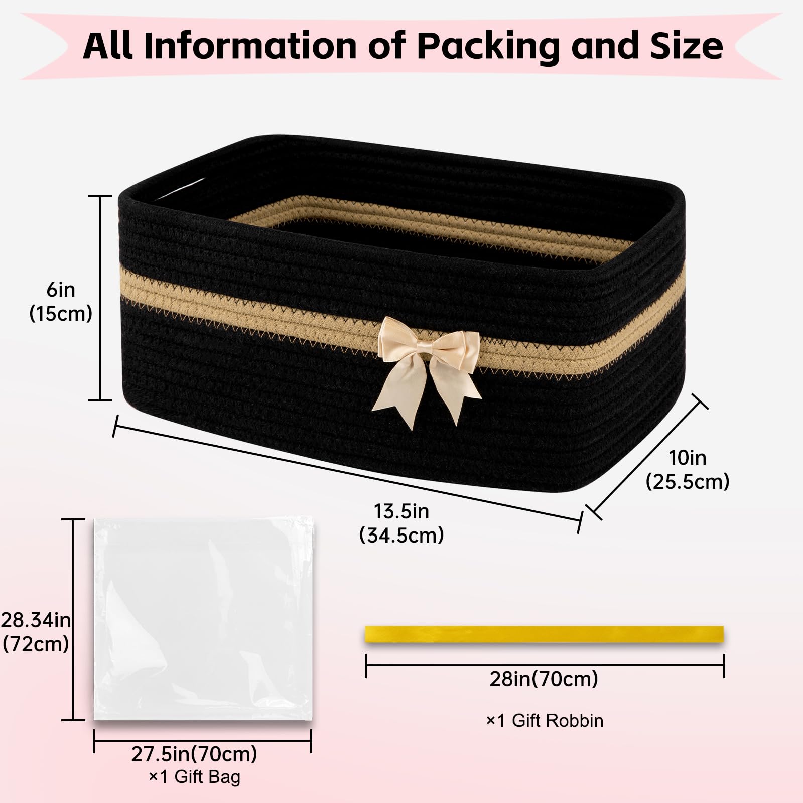 OIAHOMY - Cesta de almacenamiento tejida grande con asas para guardería, estantes de sala de estar, cesta de lazo para regalos vacía con bolsas de regalo y cintas para baby shower, contenedor de