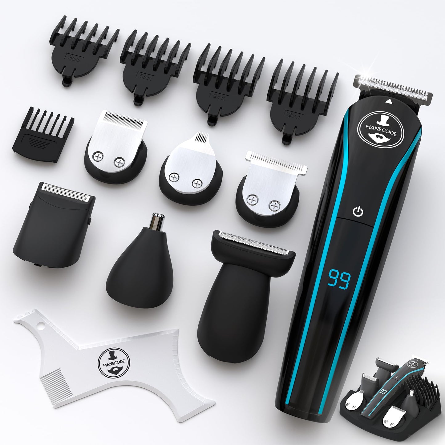 Cortadora de barba y pelo 11 en 1 para hombre, USB-C, impermeable, kit de aseo múltiple con pantalla LED (almacenamiento de hoja)
