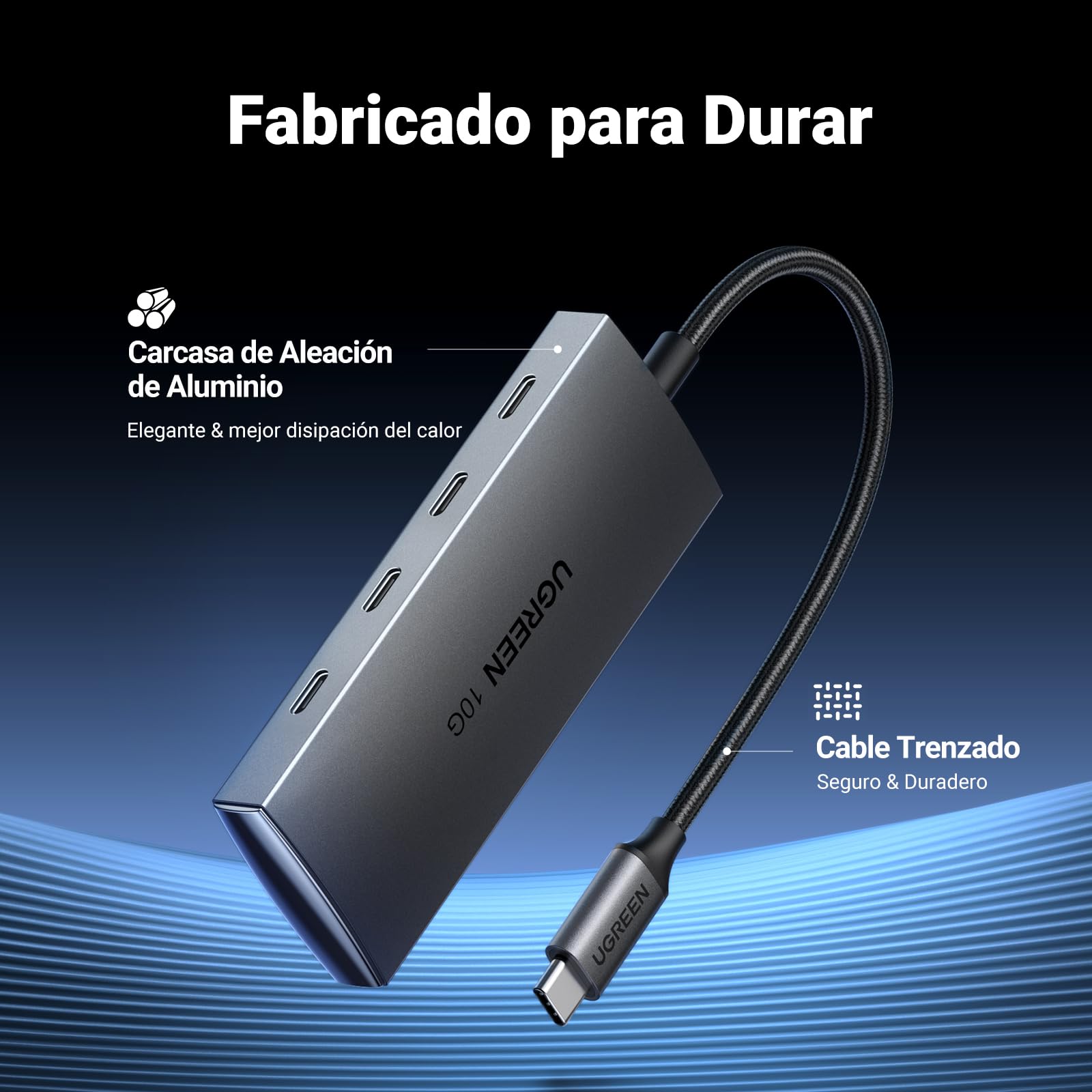 Hub USB C UGREEN 3.2 Gris con 10Gbps y 4 Puertos Compatible con MacOS, iOS, Windows y Android