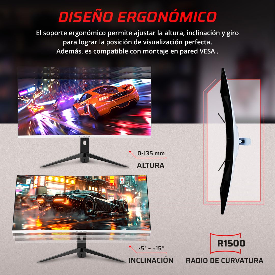 Balam Rush Monitor Gamer Curvo 34" VA/Extreme Earth Pro MGP34C / 4K WQHD R1500 / 165 Hz / 1 ms/Pip PBP/Altura Ajustable / 2xHDMI 2.1 / 2xDP / Blanco