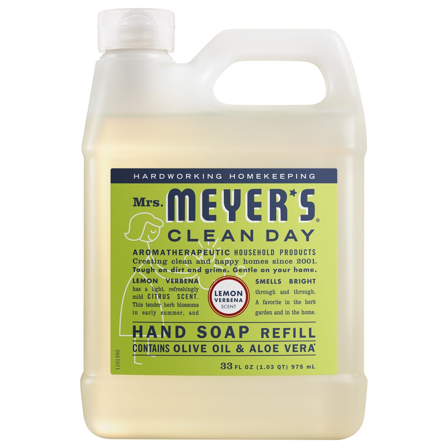 MRS. MEYER'S - Jabón de Manos Repuesto Líquido Verbena de Limón – 975 ml – Con Aceite de Oliva y Aloe Vera – Libre de Parabenos y Ftalatos – Aroma Fresco y Natural