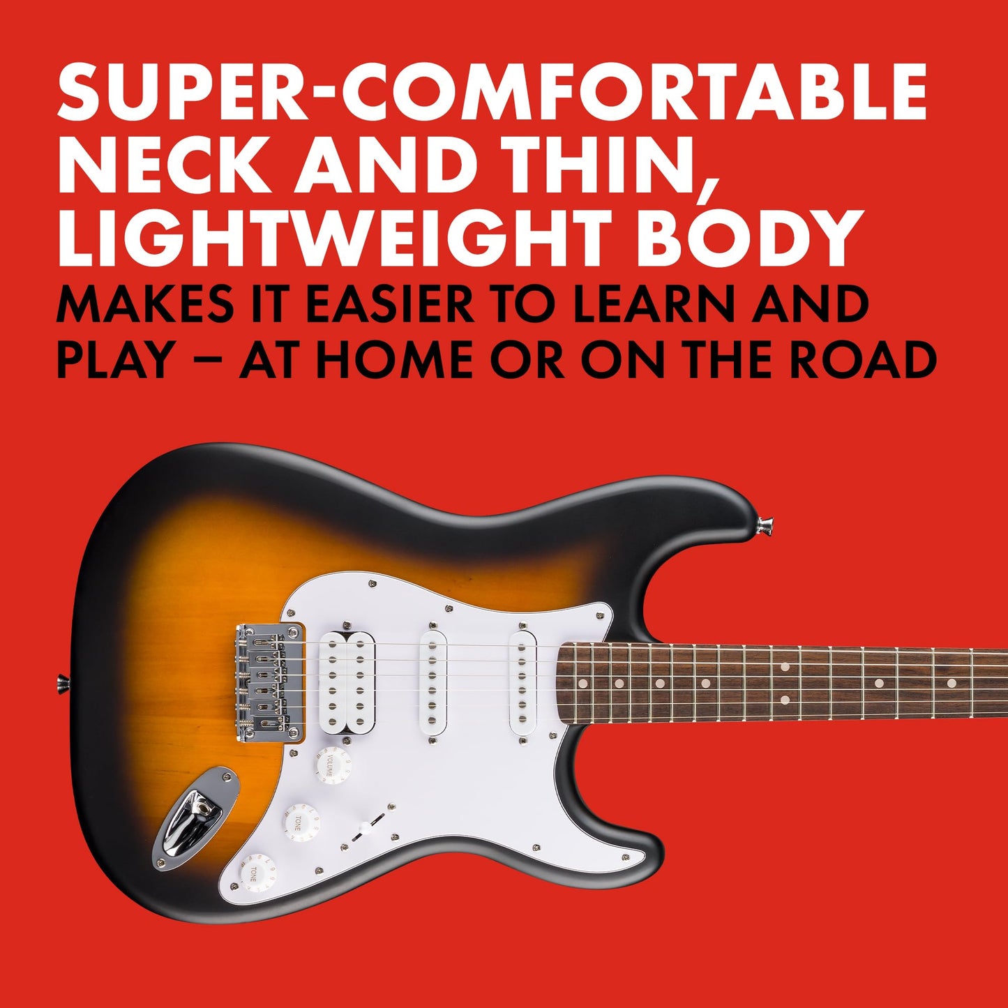 Debut Collection™ Stratocaster® HT HSS, Laurel Fingerboard, White Pickguard, 2-Color Sunburst