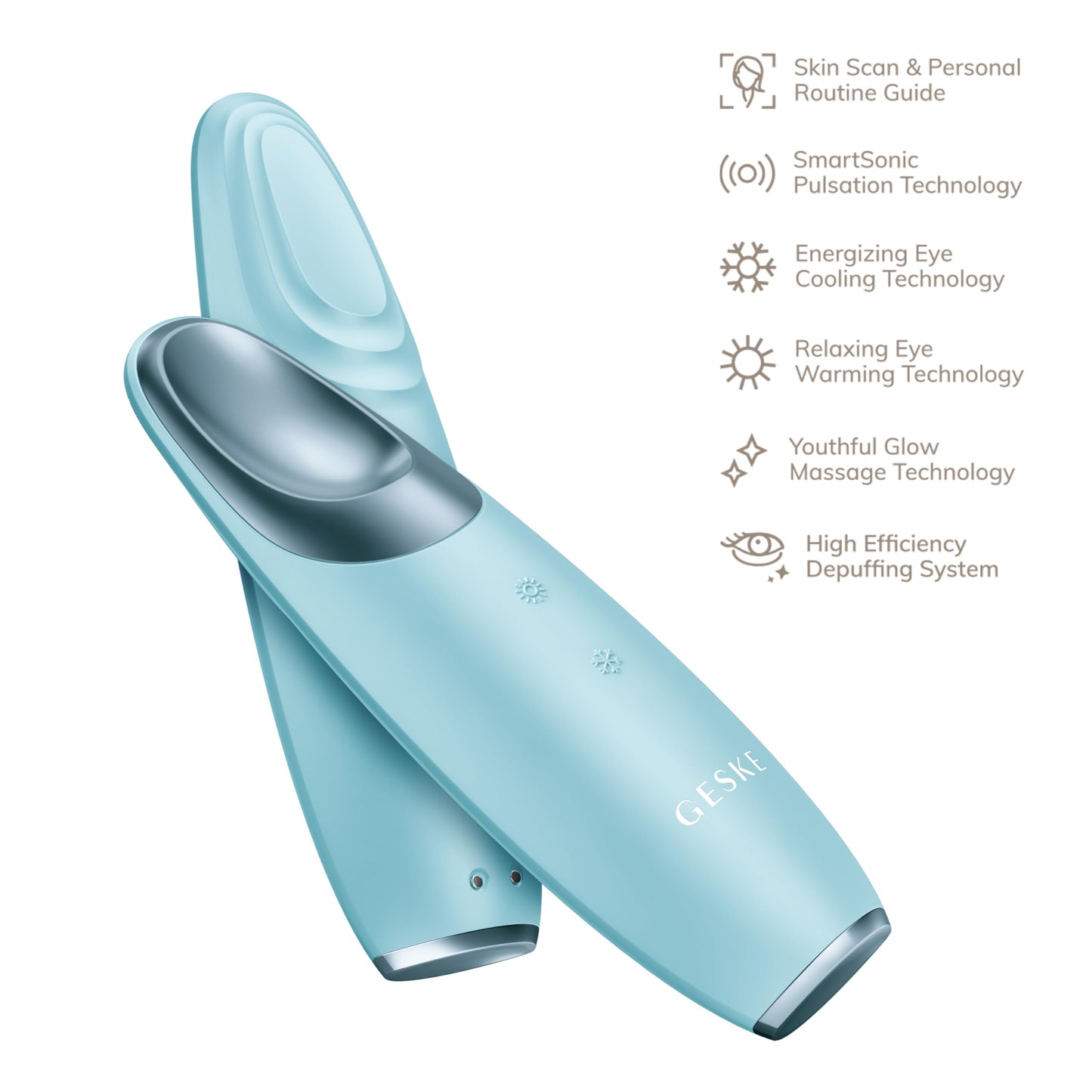 GESKE | SmartAppGuided™ Warm & Cool Eye Energizer | 6 en 1 | Masajeador de ojos | Masajeador anti ojeras | Eliminar bolsas y párpados caídos | Masaje ocular eléctrico