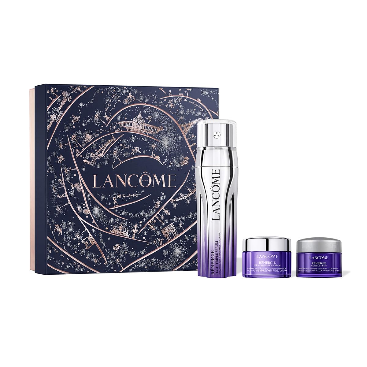 Lancôme, Rénergie, Set de Regalo, Suero Triple Serum Rénergie 50 ml + Crema de Rostro Rénergie H.P.N. 300-Peptide 15 ml + Crema de Noche Rénergie Multi -Lift 15 ml, Corrige Imperfecciones con una Fórmula Antienvejecimiento, 3 Piezas