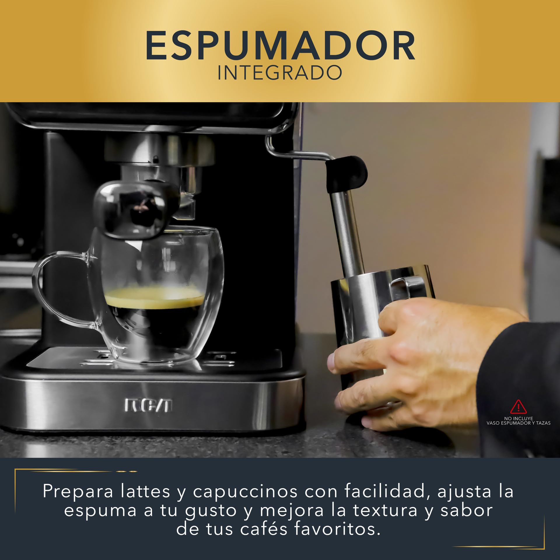 Cafetera RCA Acero Inoxidable 2 en 1 con Pantalla Inteligente y Espumador