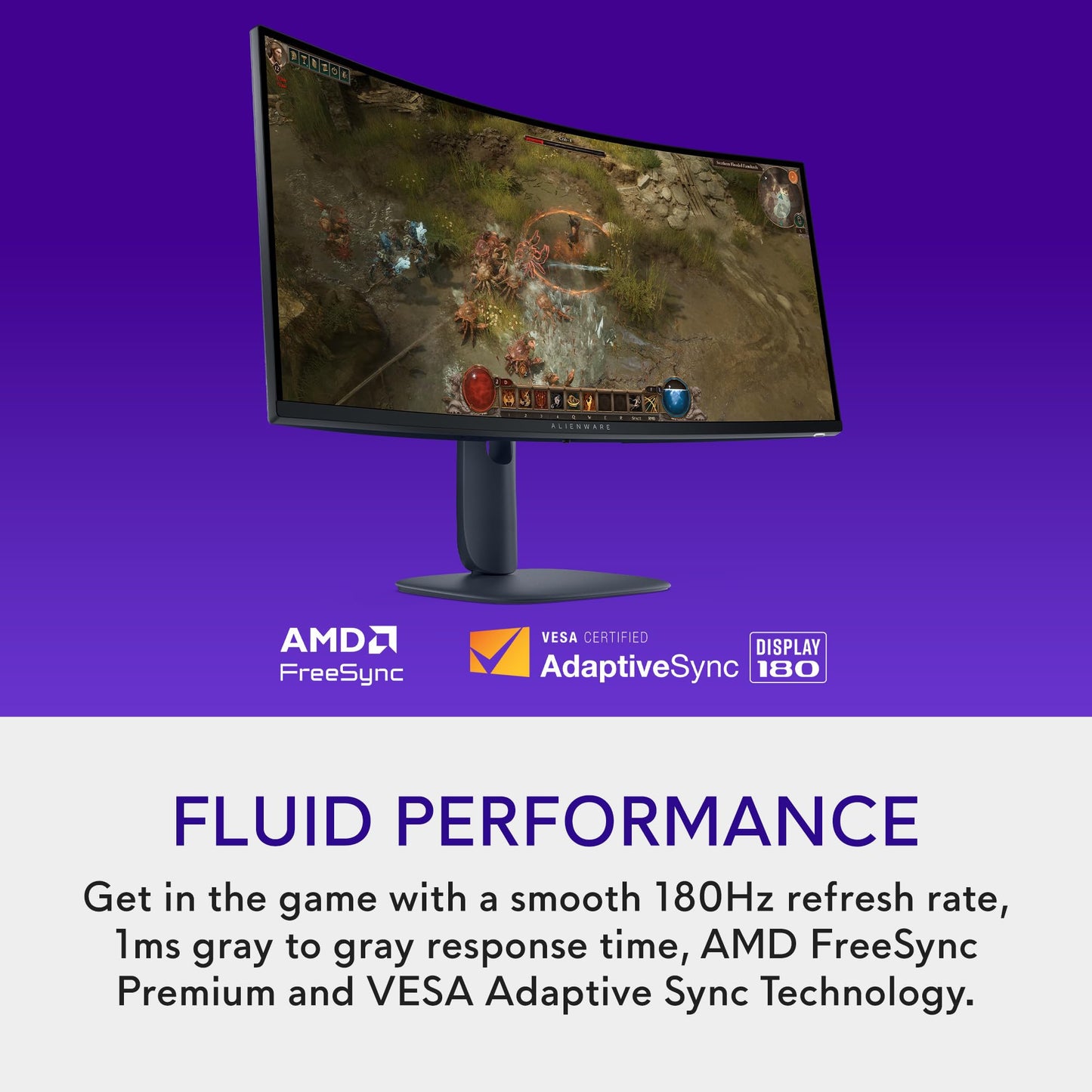 Alienware 34 Monitor para Juegos Curvado – AW3425DWM – visualización WQHD de 34 Pulgadas 180Hz 1 ms, 1500R, AMD FreeSync Premium, VESA AdaptiveSync.