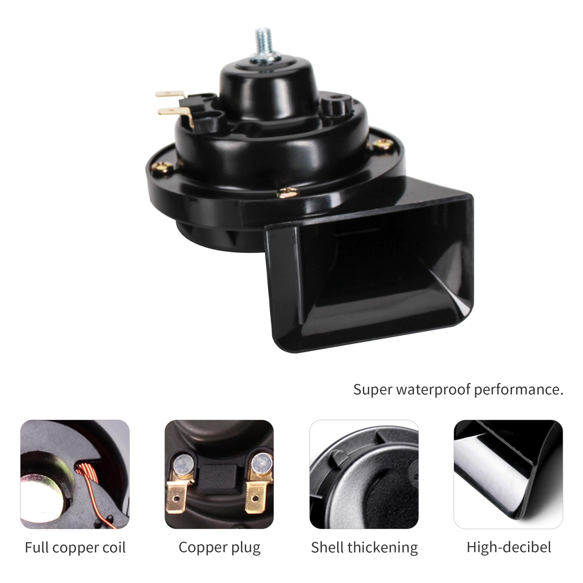 FARBIN - Bocina compacta de 12 V para coche, tono alto, 510 Hz, impermeable, universal para cualquier vehículo (un solo tono alto, 12 V)