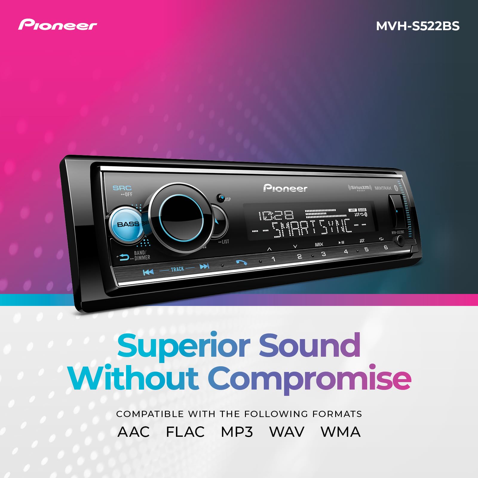 Estéreo Bluetooth para Coche Pioneer MVH-S522BS Negro con Sincronización Inteligente y Llamadas Manos Libres