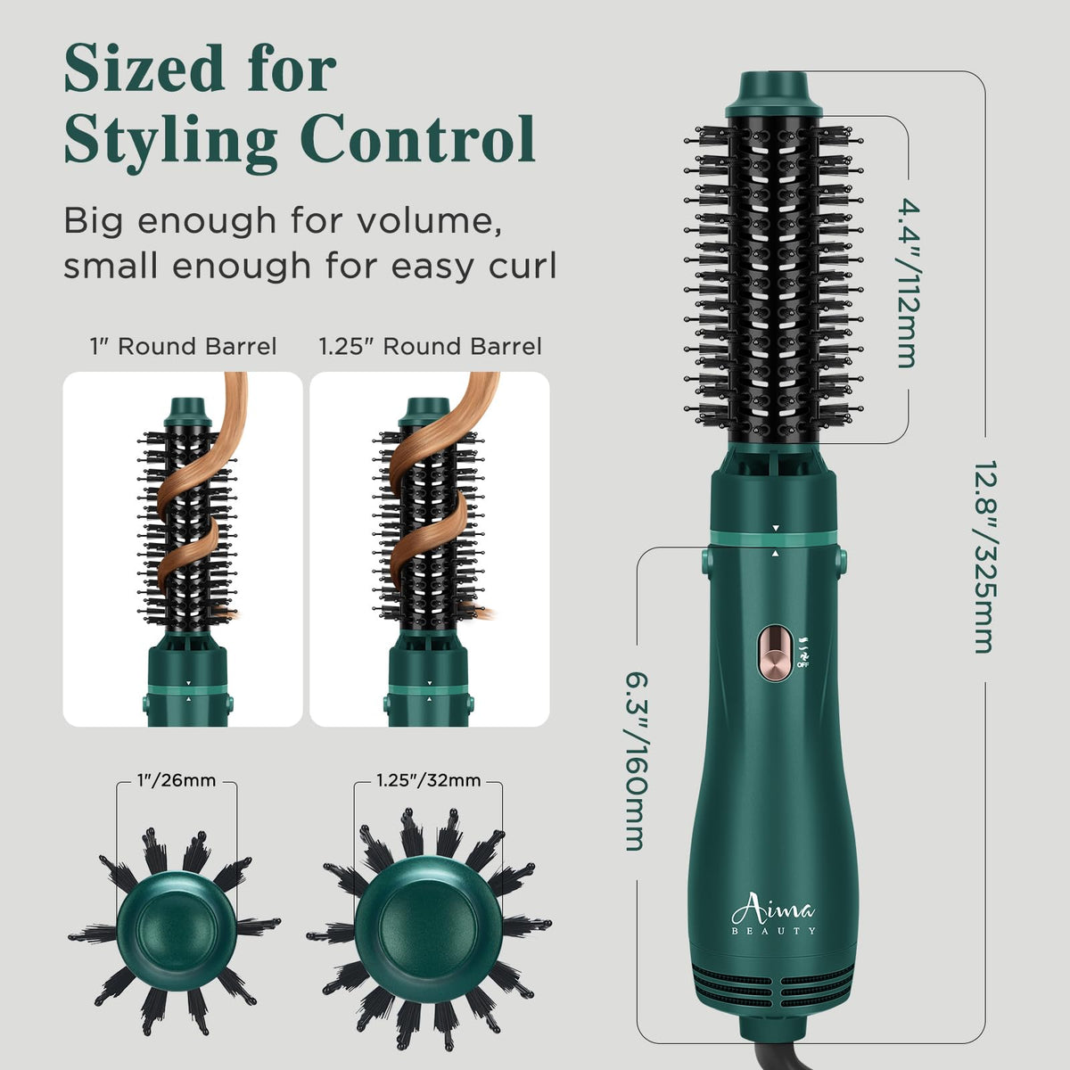 Juego de Cepillos Secador Aima Beauty Negro 4 en 1 Barril Redondo 1 Pulgada para Cabello Corto a Mediano