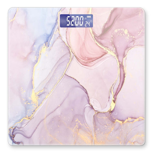 Báscula digital de baño para peso corporal de 400 libras, báscula digital personalizada con pantalla retroiluminada, fácil de leer (batería no incluida), mármol rosa