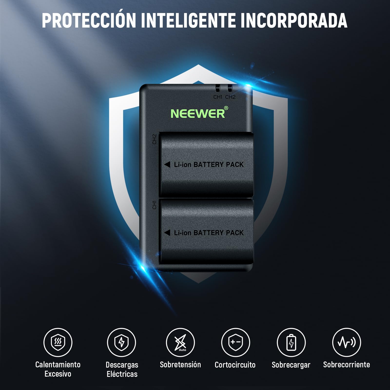Paquete de 2 Baterías de Repuesto NEEWER LP-E6P/LP-E6NH/LP-E6N/LP-E6 Compatible con Canon EOS R5 R6 R7 5D II III IV 6D II y Cargador Dual USB