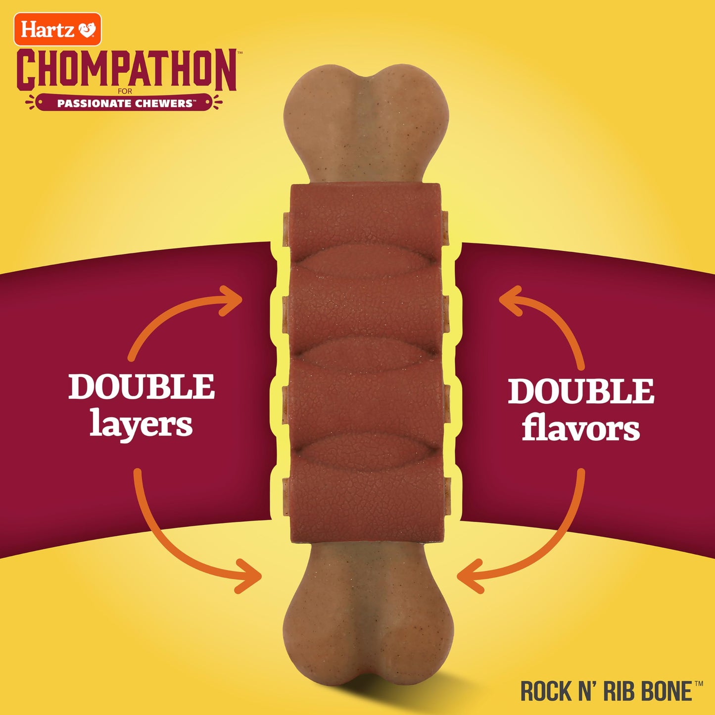 Juguete Masticable Hartz Rock 'N Rib Bone Doble Capa Sabor Pollo y Carne para Masticadores Agresivos