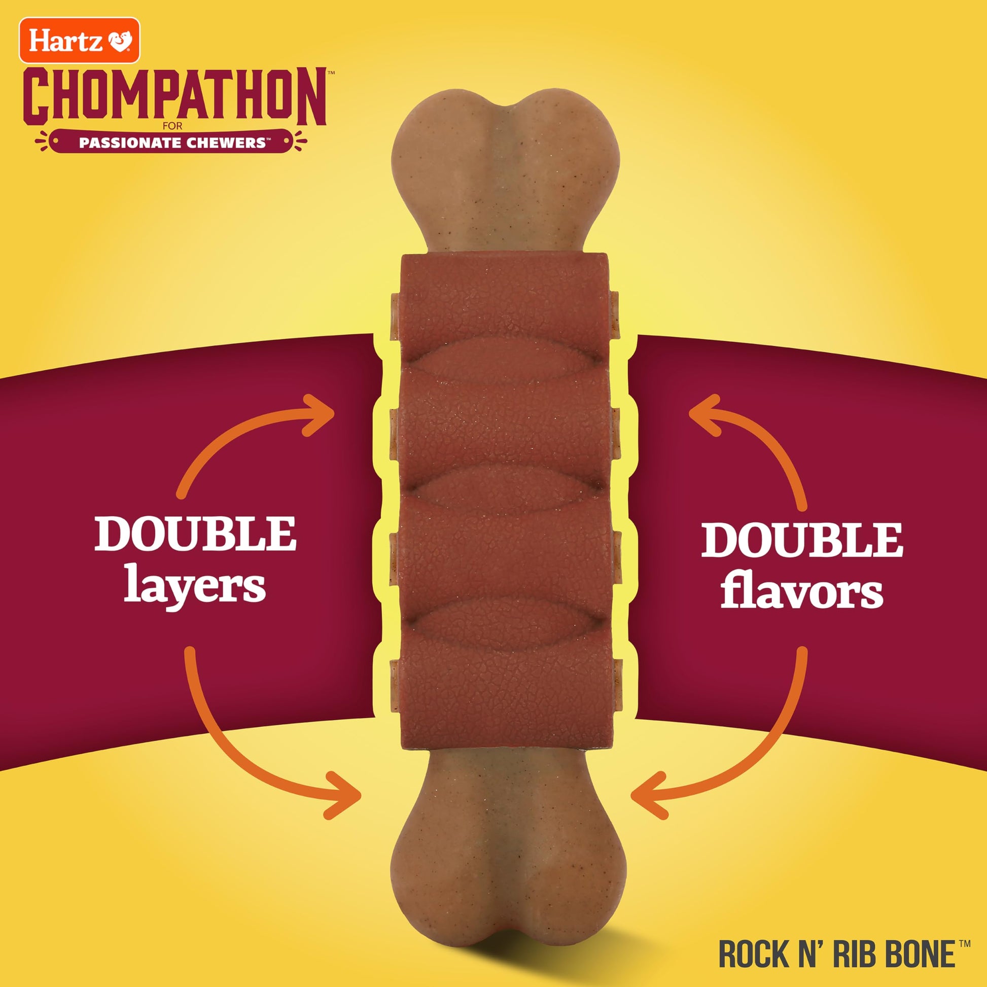 Juguete Masticable Hartz Rock 'N Rib Bone Doble Capa Sabor Pollo y Carne para Masticadores Agresivos