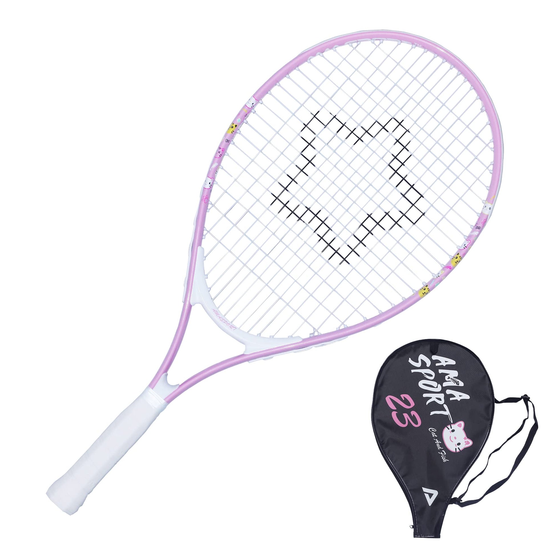 AMA SPORT - Raqueta de Tenis para niños pequeños, Kit de iniciación de 17-25 Pulgadas, para niñas, Rosa y niño, Amarillo, con Correa de Hombro de Nailon 420D