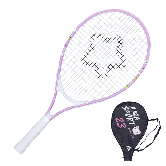 AMA SPORT - Raqueta de Tenis para niños pequeños, Kit de iniciación de 17-25 Pulgadas, para niñas, Rosa y niño, Amarillo, con Correa de Hombro de Nailon 420D