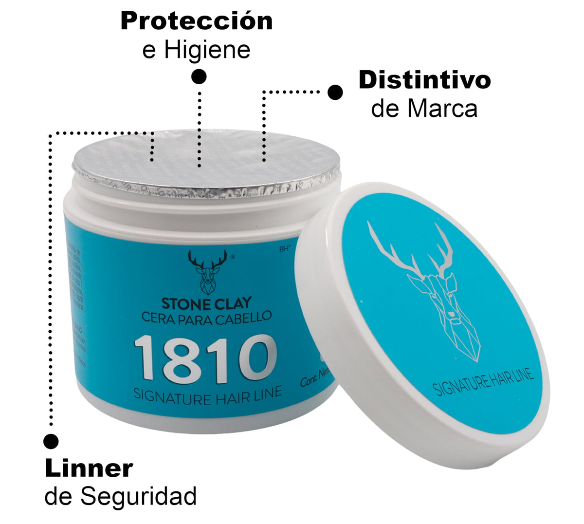 1810 STONE CLAY Pomade para Cabello (Nueva Imagen) - FIJACIÓN MUY ALTA - BRILLO NATURAL - Pomada para cabello Base Agua - Libre de Parabenos - Libre de Sulfatos - Cruelty Free - Hand Made - Very High Hold. Natural Shine Pomade - Efecto Cera sin Residuos -