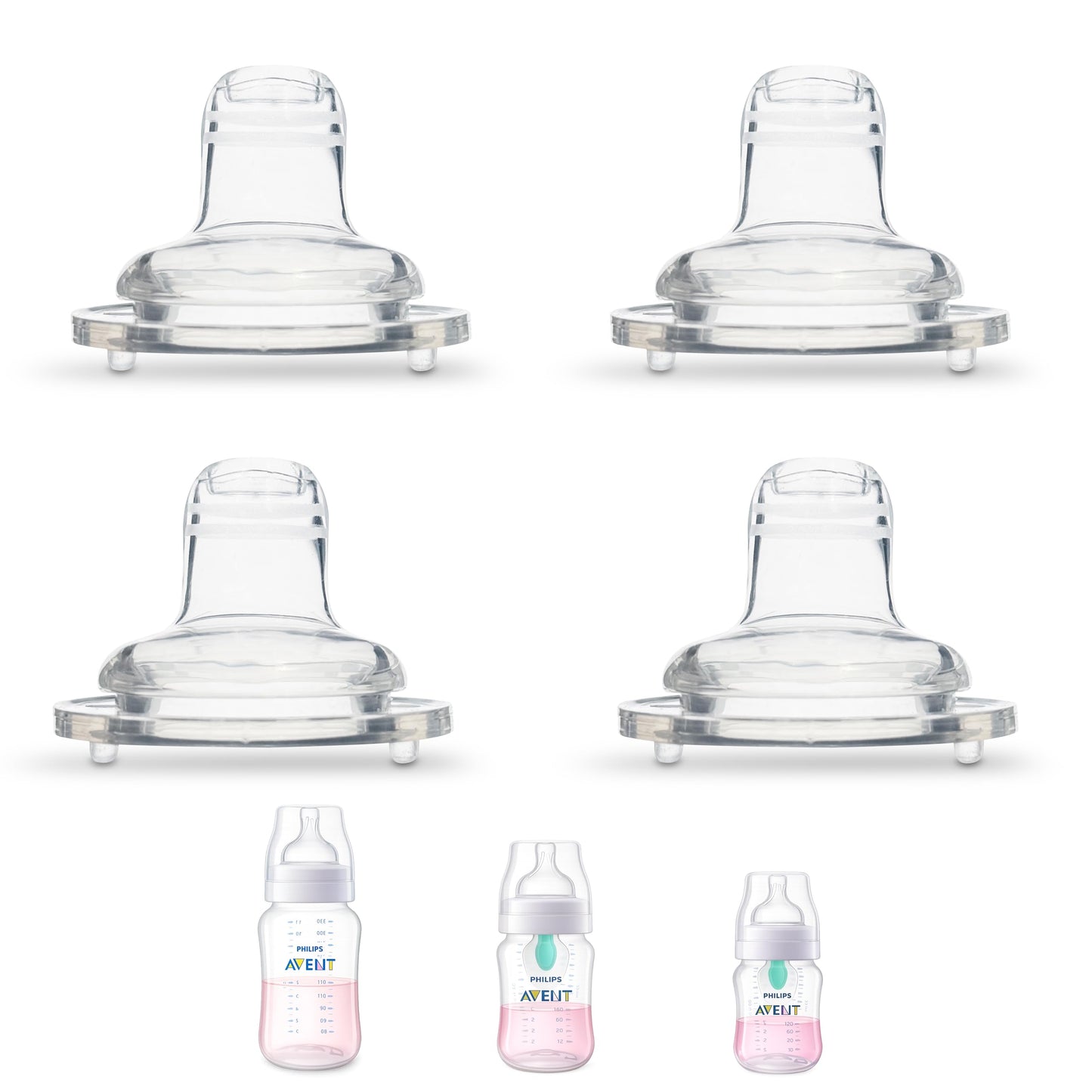 BelBeyo Tetinas Con Boquilla Para Biberones Anticólicos Philips Avent, Biberones De Cuello Ancho Lansinoh, Mam Y Evenflo (4 Unidades), Boquilla Suave, Silicona De Grado Alimenticio, Flujo Variable, An