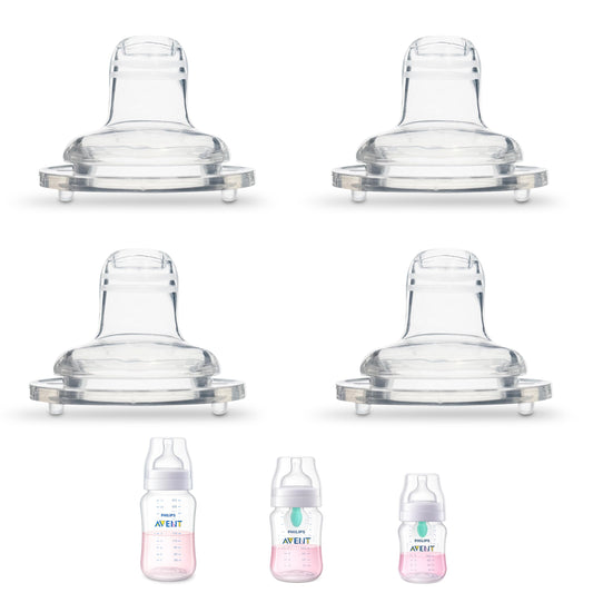 BelBeyo Tetinas Con Boquilla Para Biberones Anticólicos Philips Avent, Biberones De Cuello Ancho Lansinoh, Mam Y Evenflo (4 Unidades), Boquilla Suave, Silicona De Grado Alimenticio, Flujo Variable, An