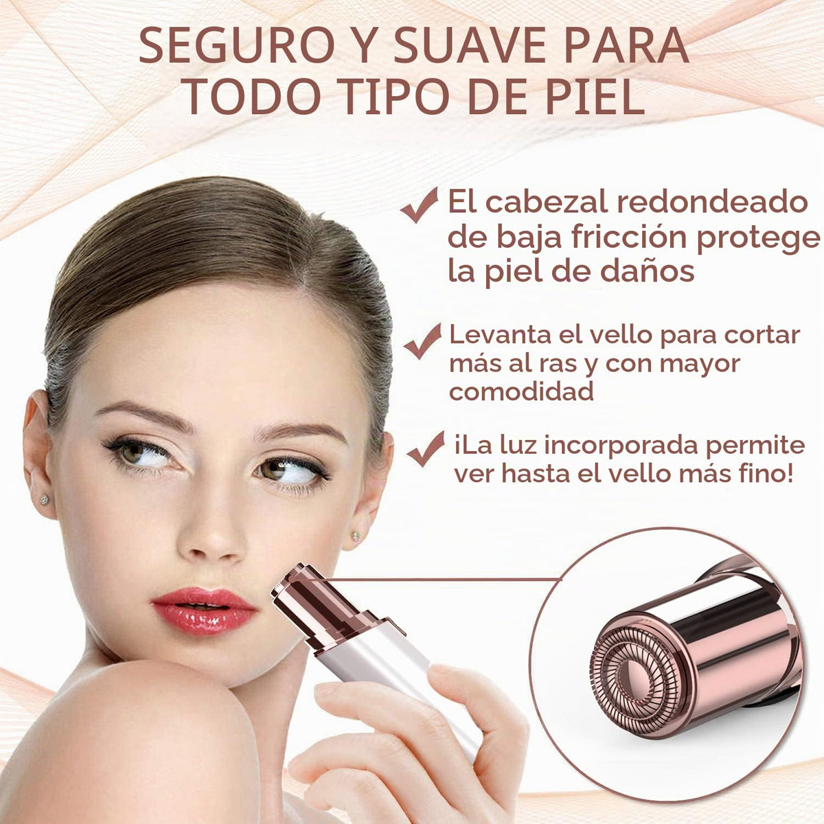 Removedor de vello facial para mujer, dispositivo de depilación recargable, depiladora para mujer, para cara, incluye 2 cabezales de repuesto, afeitadoras indoloras, para labios, bigote, barbilla