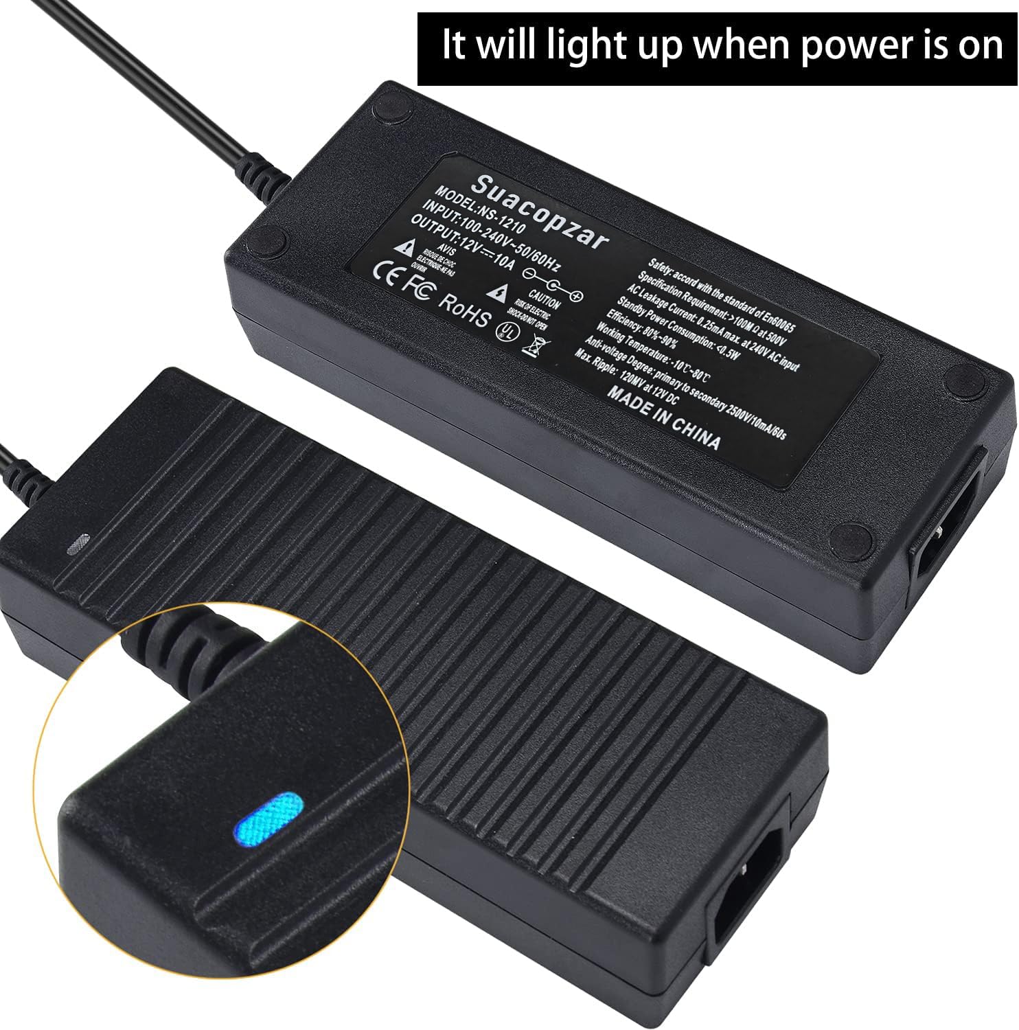 Convertidor Suacopzar 10 Pies Negro con Fuente de Alimentación de 110 V a 12 V para Coche