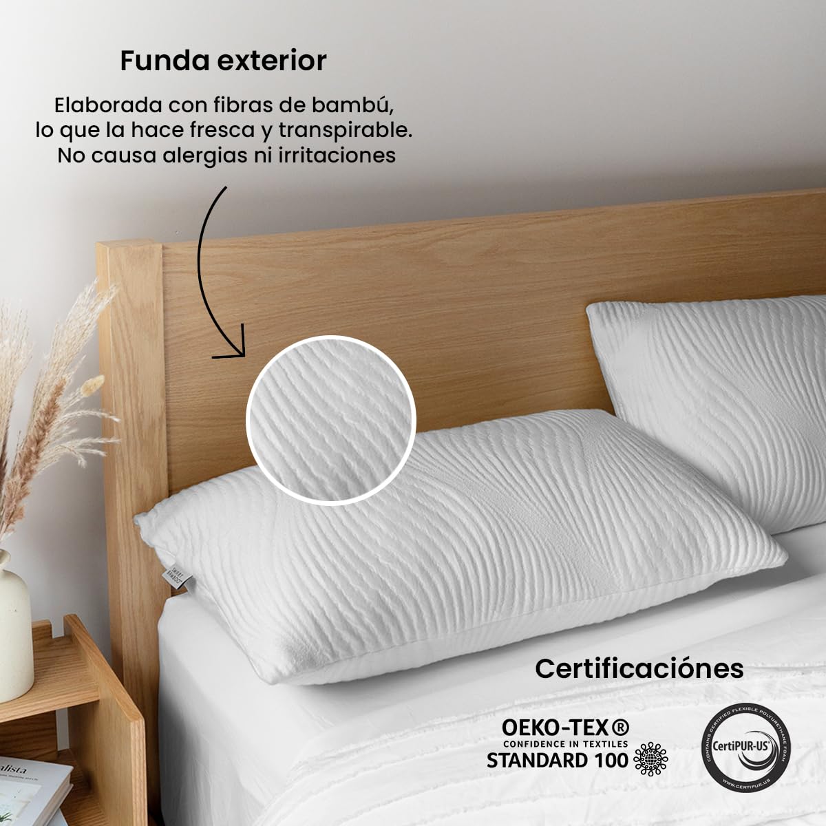 Almohada Smart Bamboo King Size Blend de Relleno Memory Foam Ajustable fibra de bambú
