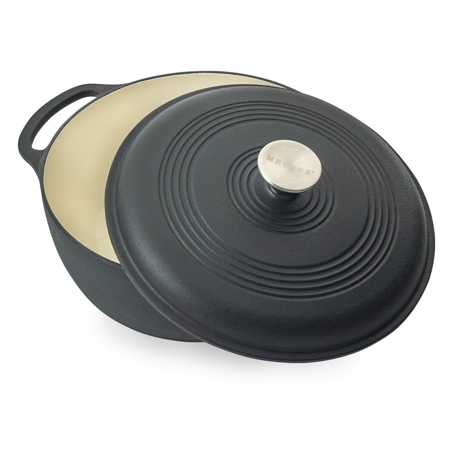 Mercer Culinary Horno holandés redondo de hierro fundido esmaltado, 6 cuartos de galón, negro mate