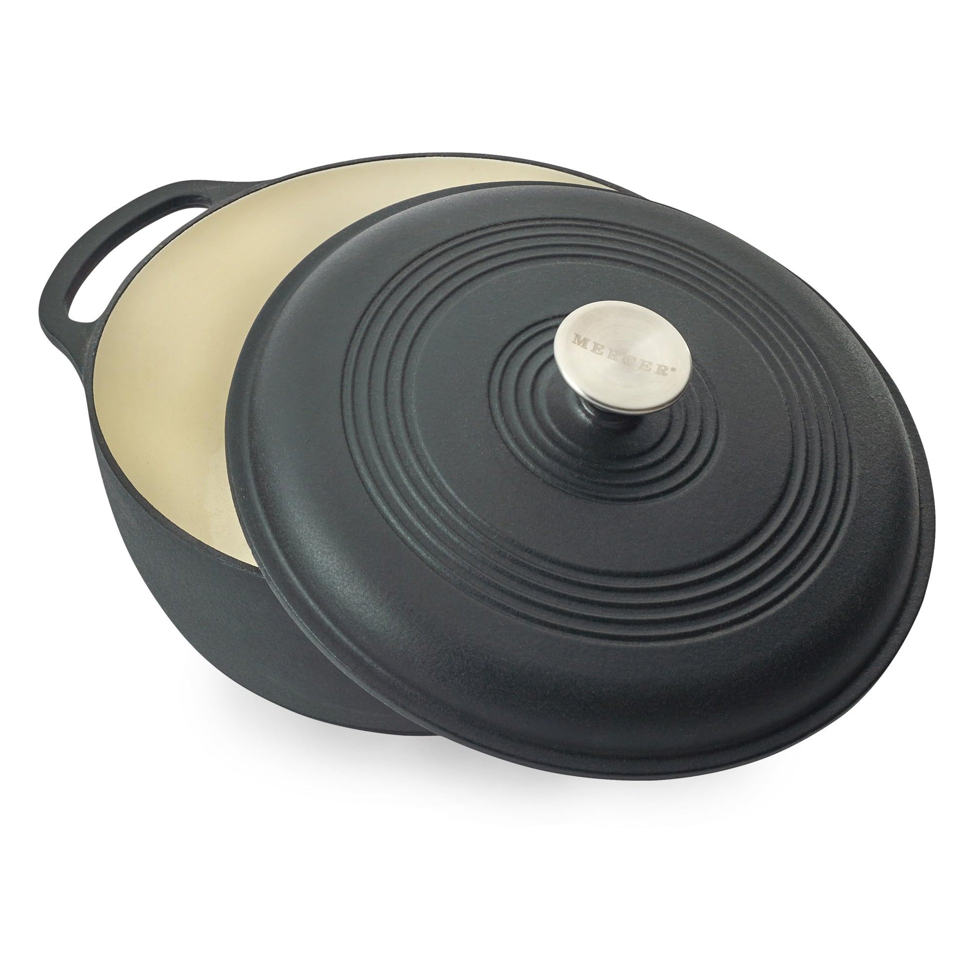Mercer Culinary Horno holandés redondo de hierro fundido esmaltado, 6 cuartos de galón, negro mate