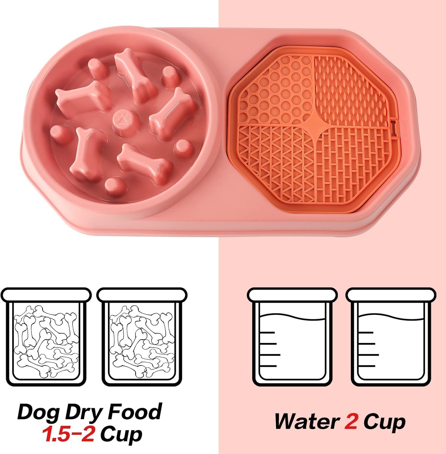 Comedero Lento para Perros, Mascota Alimentador Lento, Alimentador Tazón 2 En 1 para Perros, Lenta de La Alimentación, Cuencos para Perros, Tazones Dobles para Agua y Comida, para Perros y Gatos(rojo)