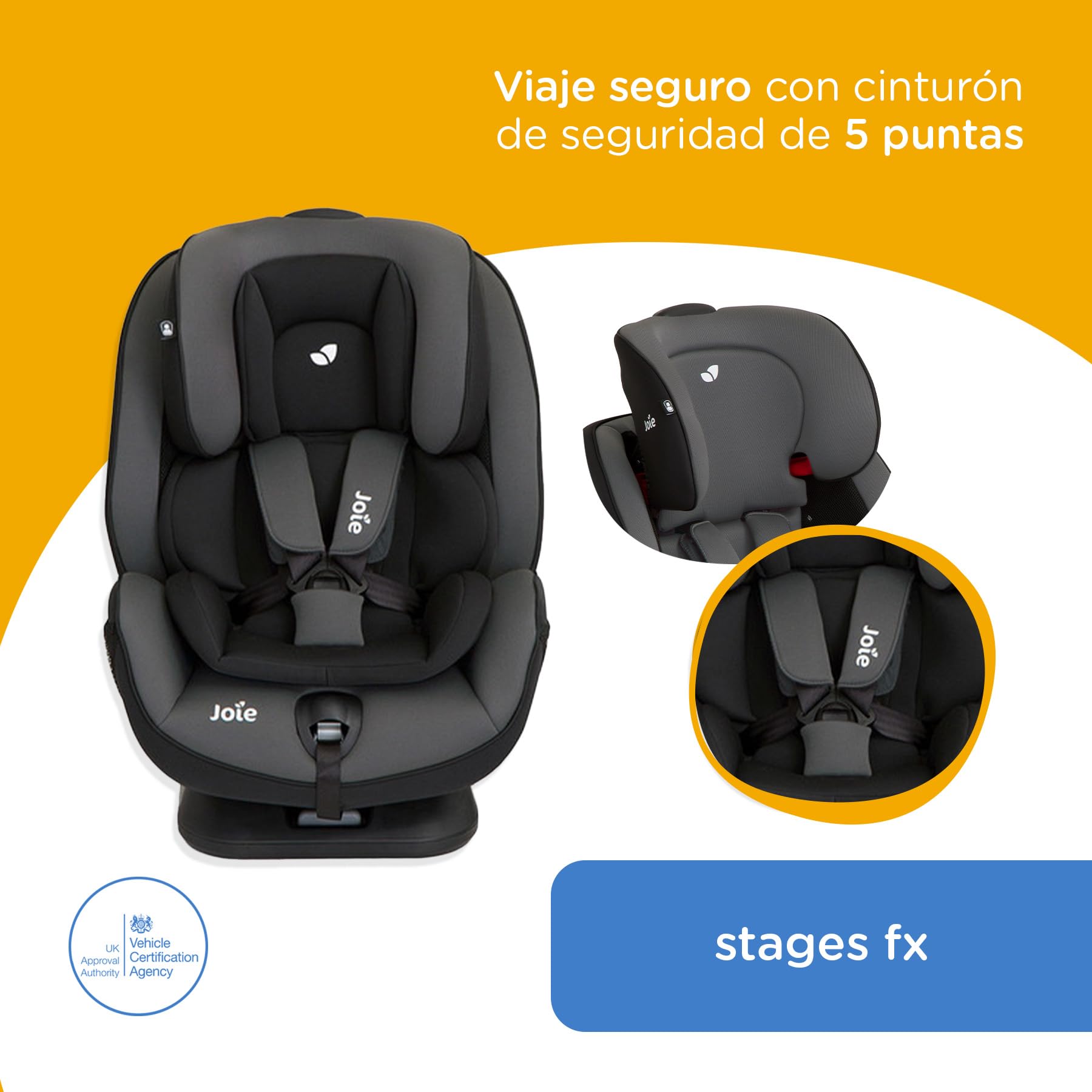 Joie Stages FX Autoasientos para Bebe - Asiento para Bebe Carro - ISOFIX - Grow Together hasta 8 Años - Sistema contra Impactos Laterales - Booster Car Seat - Silla para Bebé Auto