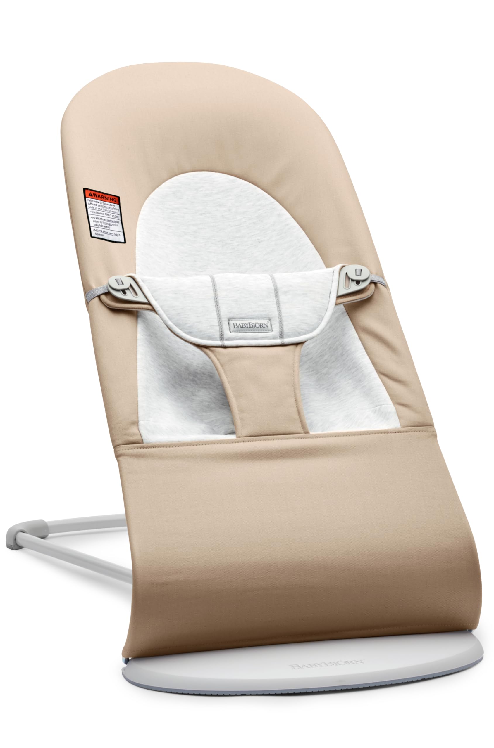 BabyBjörn Silla Mecedora para Bebé Balance Soft, Tejido/Jersey, Beige/Gris| Asiento ajustable 2 en 1 para bebé y silla de niño pequeño, recién nacido a niño (8-30 libras), 4 posiciones, ligero y portátil
