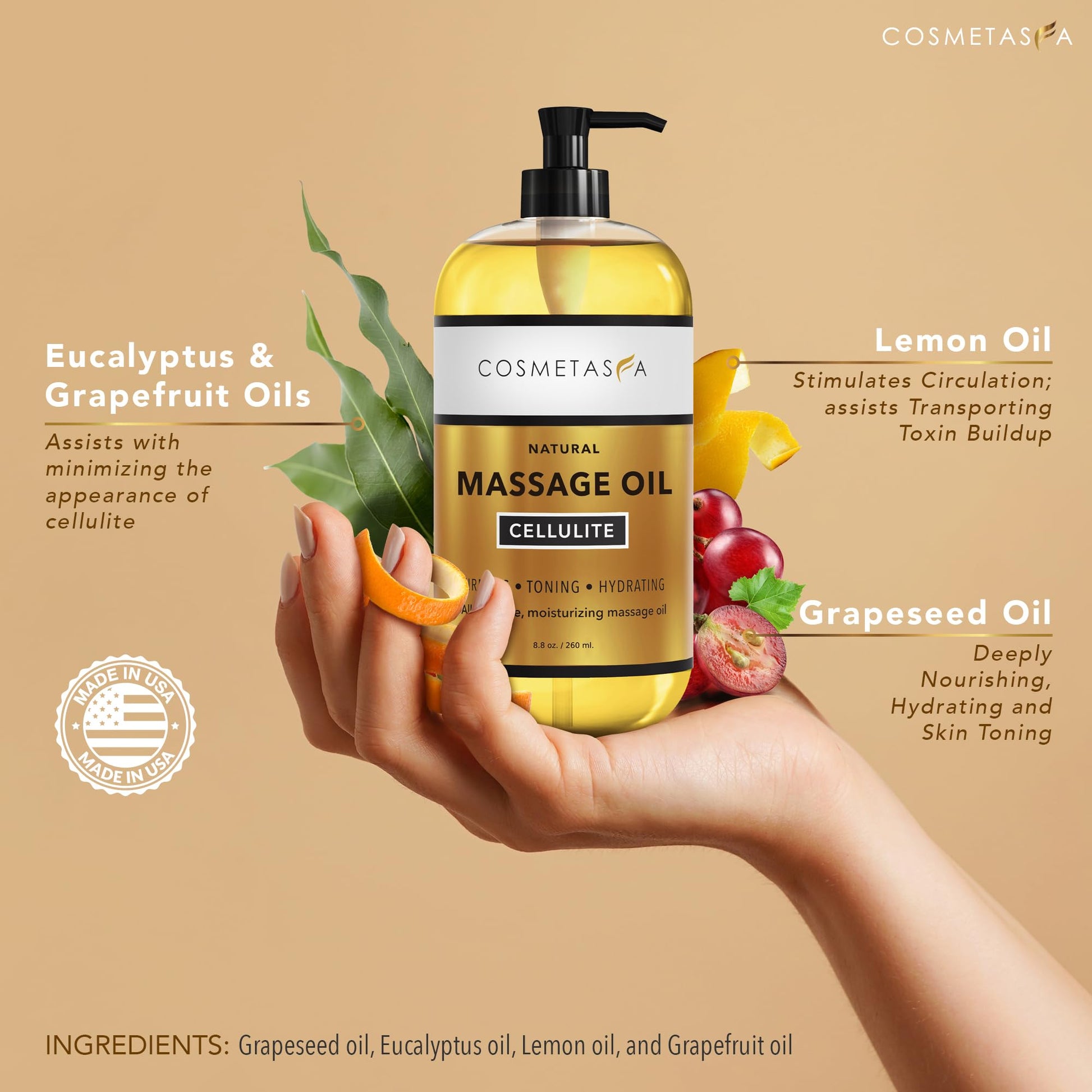 Tratamiento de celulitis con aceite de masaje y crema caliente para tonificar y hidratar la piel, alivio del dolor muscular, 8.8 oz. Ideal para reducir celulitis de forma natural.