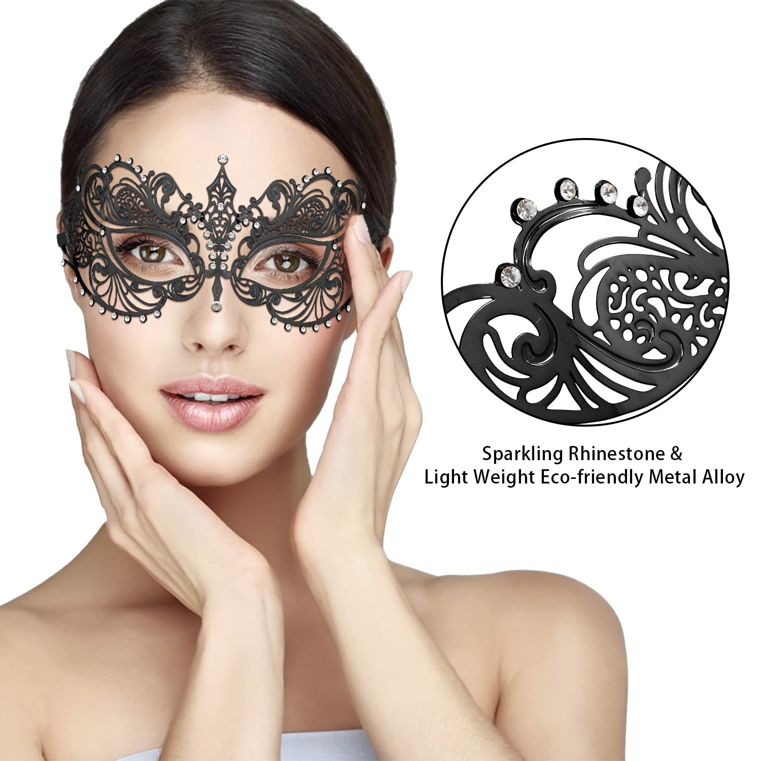 Máscaras Venecianas de Corona Negro para Disfraces de Mardi Gras