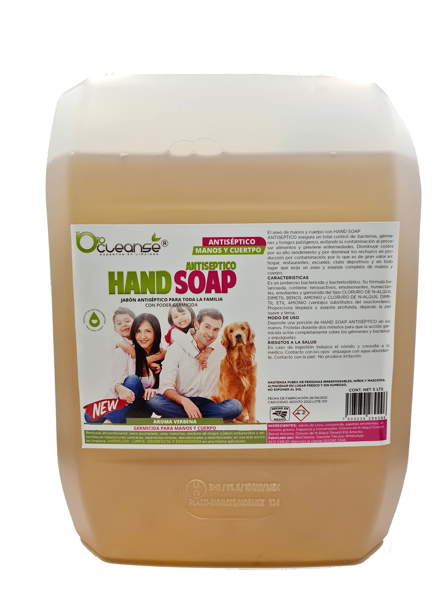 Jabón Antibacterial para Manos y Cuerpo: Cuidado Familiar en Presentación de 5 Litros, Limpieza y Protección para Todos