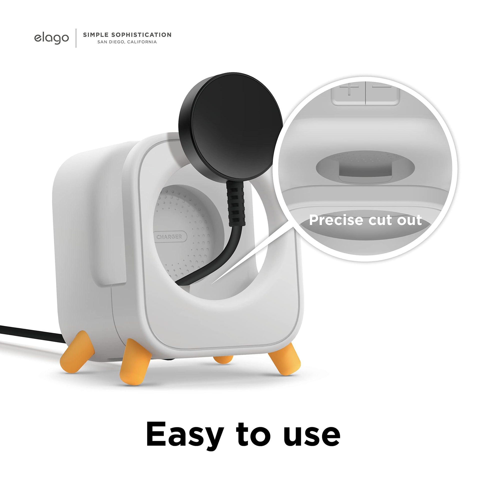 elago GWT5 Soporte de Carga Compatible con Samsung Galaxy Watch 8/8 Classic,7/Ultra,6/6 Classic,5/5 Pro [40/43/44/45/47mm], Diseño de Altavoz Clásico, Modo Nocturno [Cable No Incluido] (Gris Claro)