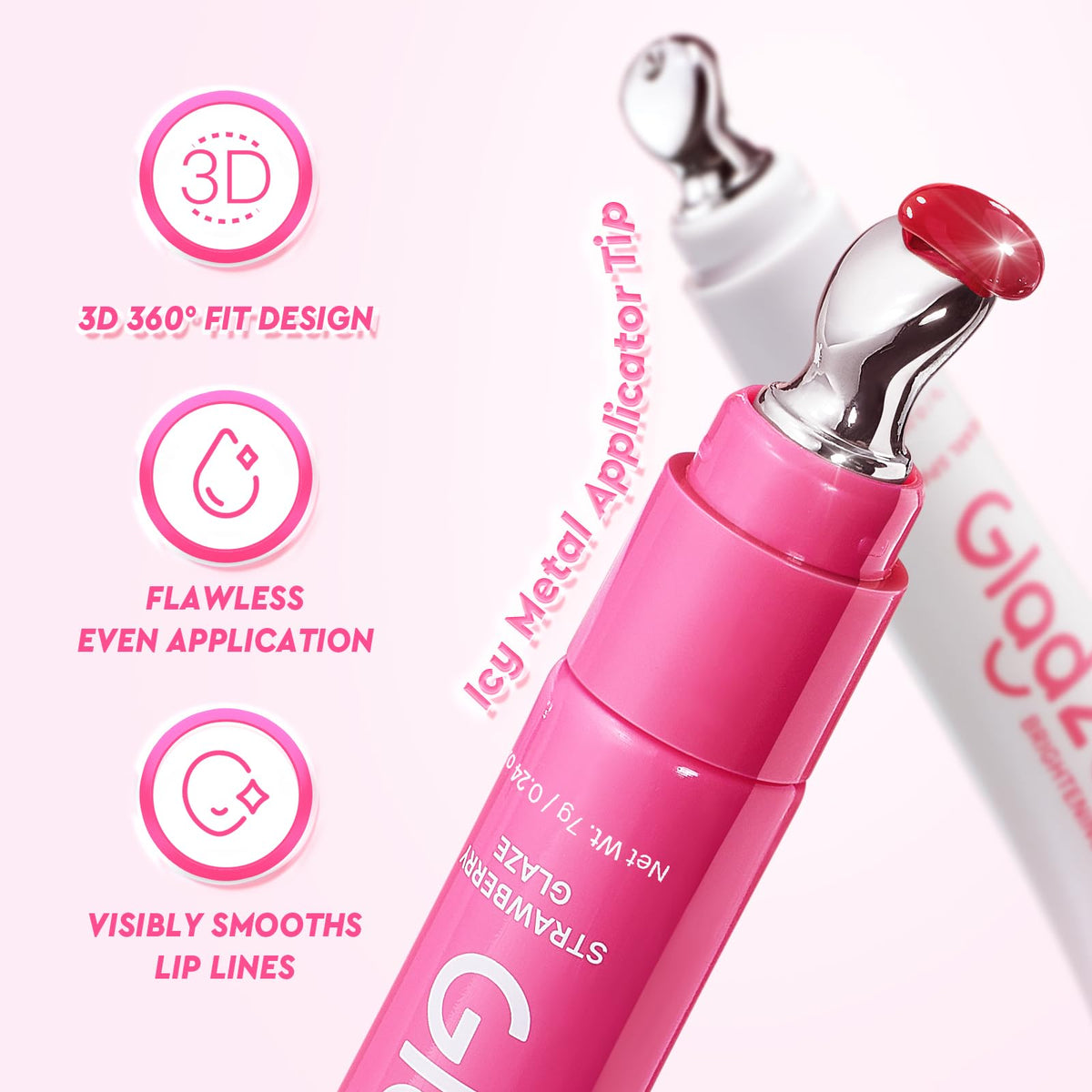Glad2Glow sérum labial 3 en 1 con efecto iluminador, bálsamo labial con color con VC-IP y Vitamin E, brillo ligero no pegajoso con charm a juego (02 Peach)