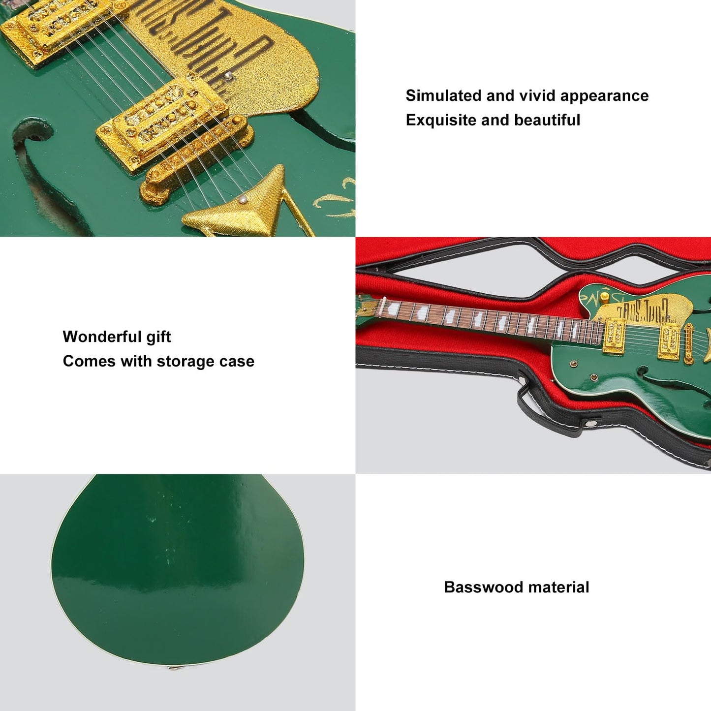 Guitarra Eléctrica de Madera con Estuche y Soporte, Decoración del Hogar Elegante, Réplica Musical para Colección y