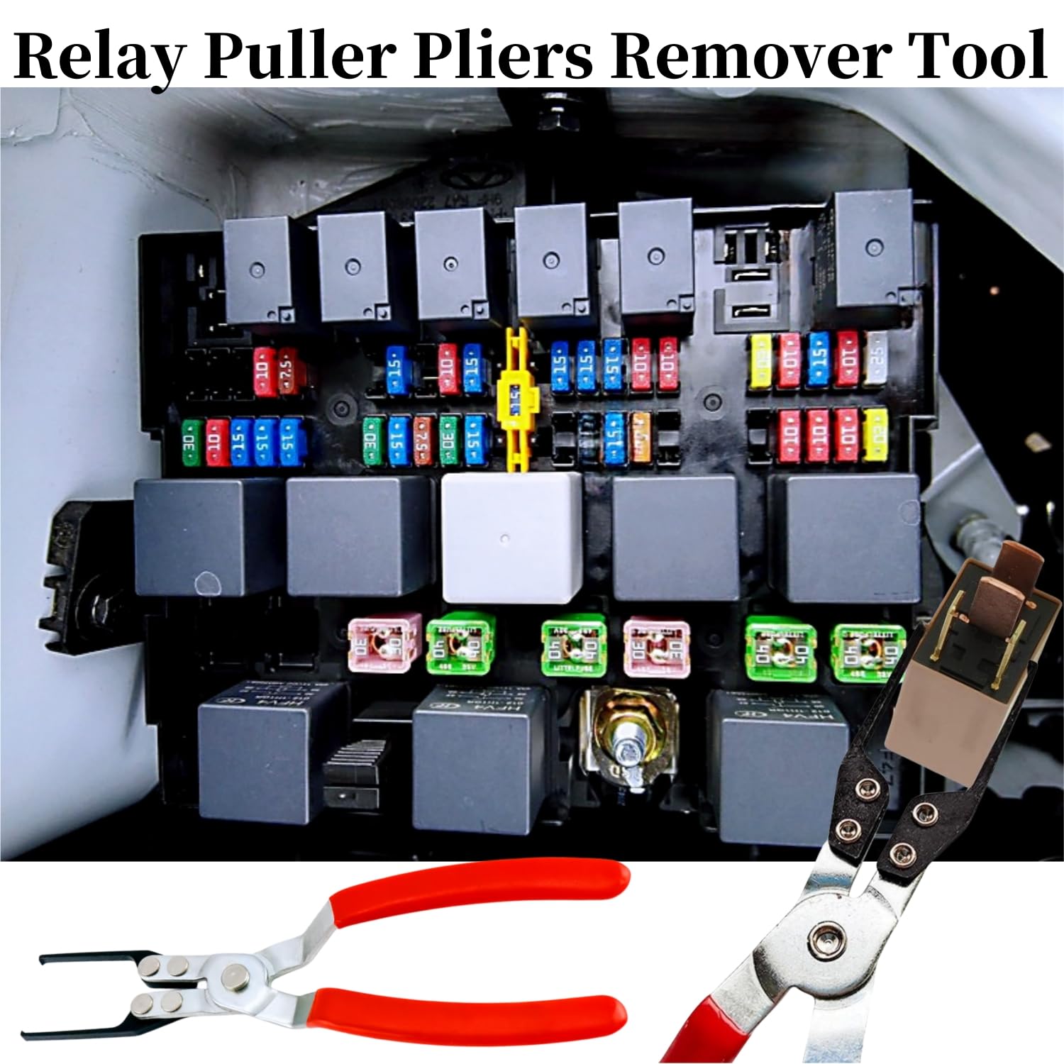 KUBOJSDLZ - Alicates para extractor de fusibles, alicates para extracción de relés, paquete de 4 herramientas automotrices para coche, motocicleta, camión, barco, vehículos, terminal de batería