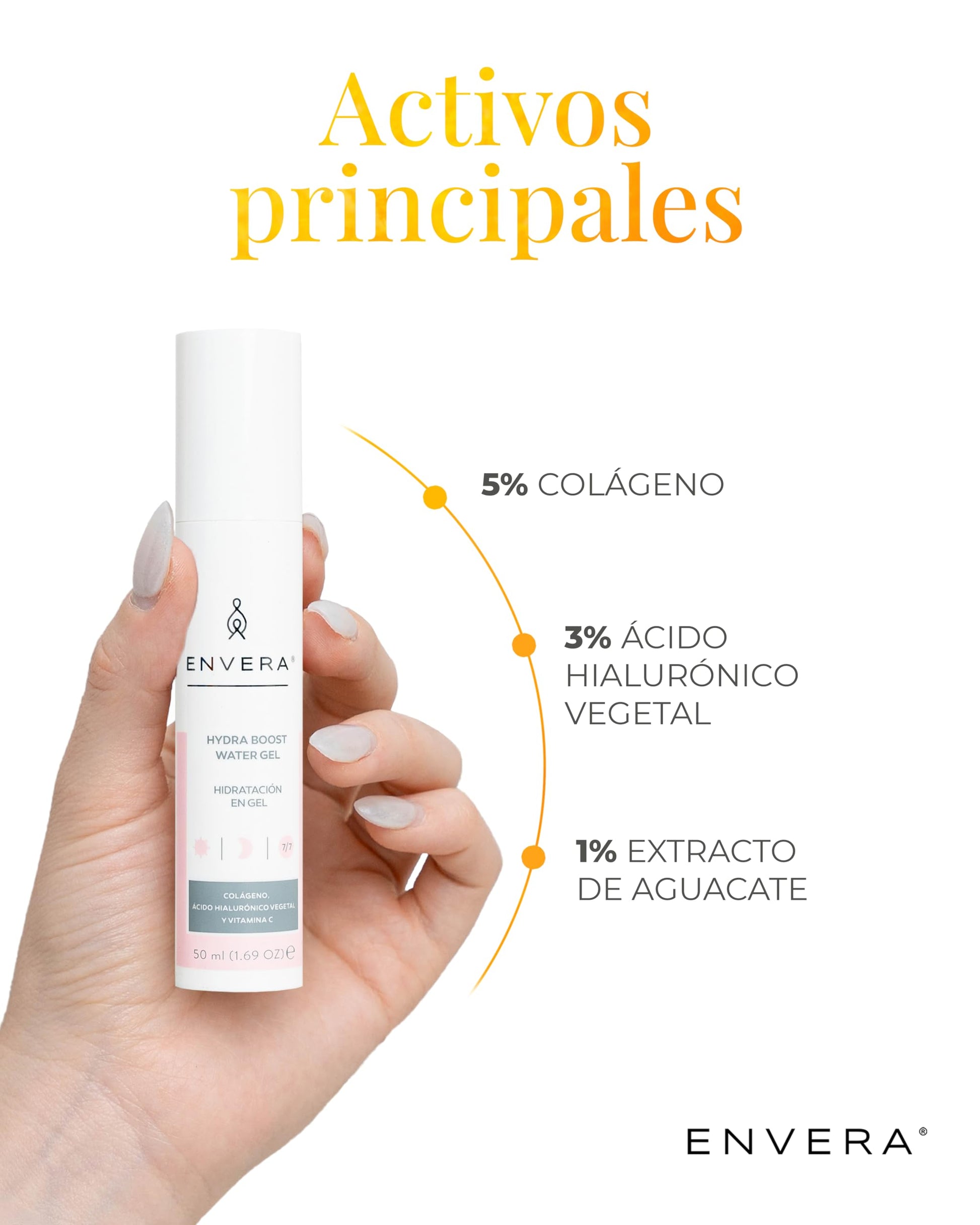 ENVERA Hidratante Facial 50 ml Hydraboost 2 en 1 Hidratación Profunda + Control de Grasa | Skin Care con Gel con Ácido Hialurónico, Colágeno y Extracto de Aguacate Vegano