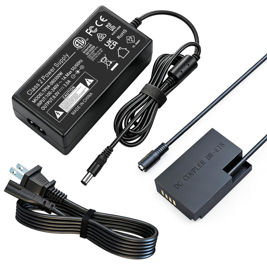 ACK-E18 DR-E18 Adaptador de fuente de alimentación de CA Kit de acoplamiento de CC de repuesto LP-E17 para cámaras Canon EOS Rebel T6i T6s T7i SL2 SL3 750D 760D 800D 77D 200D 250D Kiss 8000D X8i DSLR
