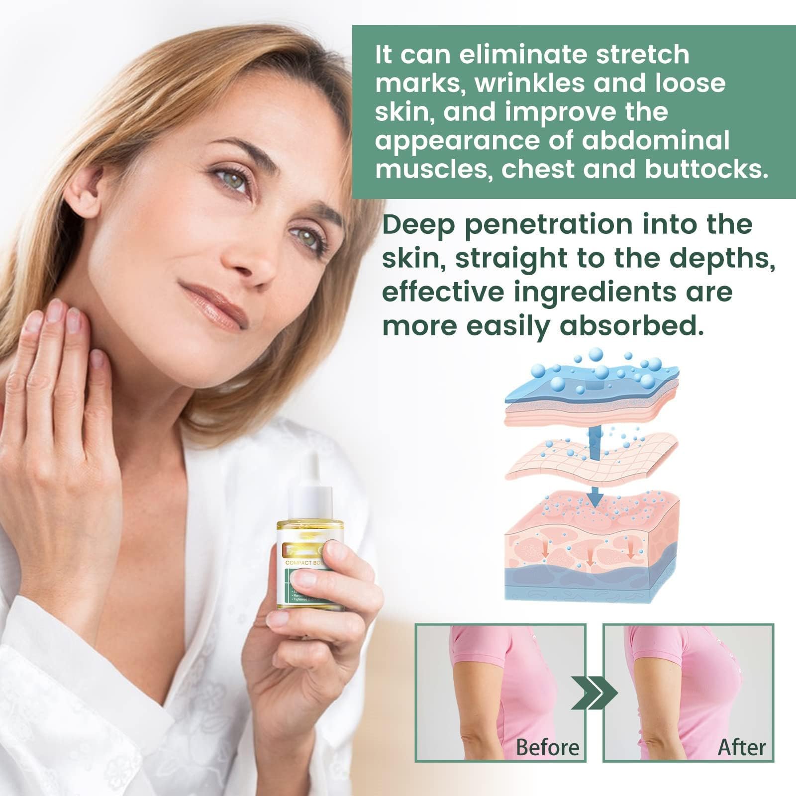 Beauty Women Collagen Lifting Body Oil, Beauty Lady Collagen Lifting Body Oil, Collagen Serum for Face, Neck, Decollete, Upper Arms, Reduces Fine Lines (4Pcs)